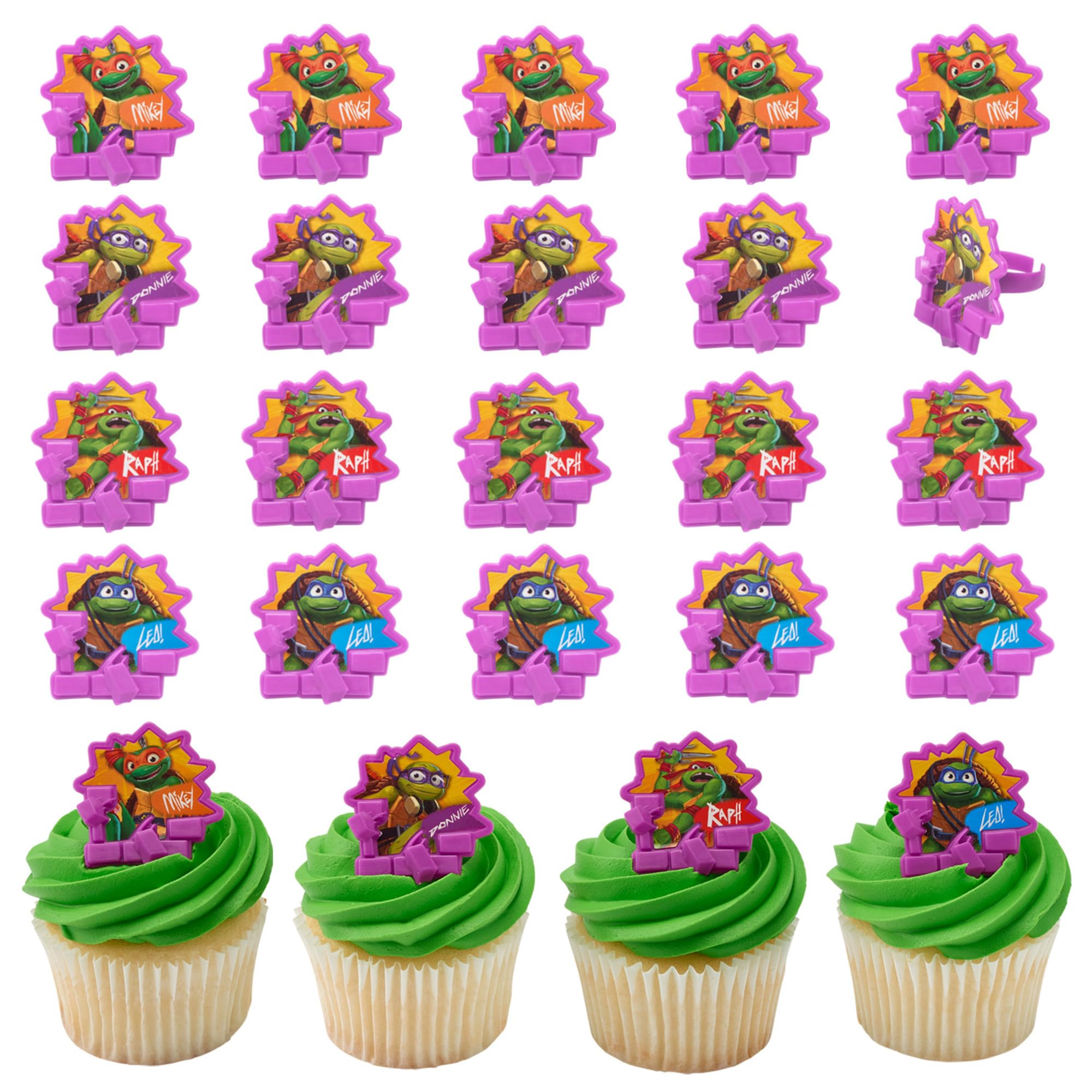 DecoPac Teenage Mutant Ninja Turtles Turtle Power Rings, Cupcake Decorations For Birthday Party, Cakes, And Celebrations - 24 Pack