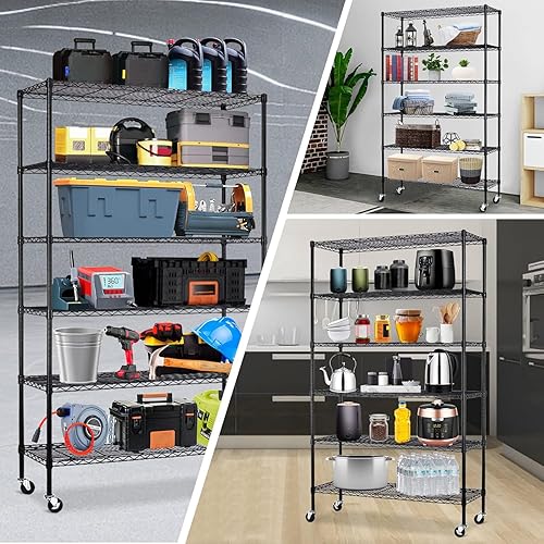 Miniatura 7 de Estantería metálica de alambre de 6 niveles, resistente de 48 pulgadas de ancho x 18 pulgadas de profundidad x 82 pulgadas de alto, estantes