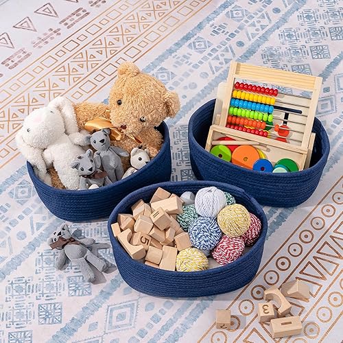 Miniatura 9 de CubesLand Cestas mixtas negras para organizar, pequeñas cestas de almacenamiento tejidas para estantes, lindos cubos de armario, juego de 3, cubos