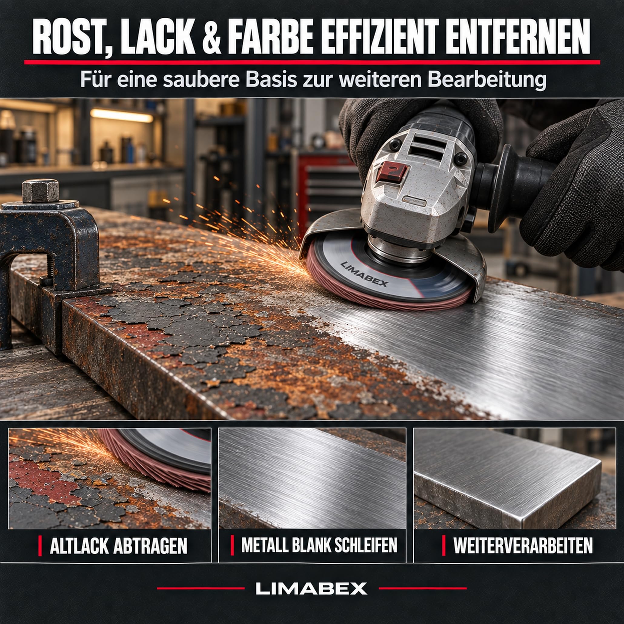 50x Fächerscheiben 125 Holz Korn 120 Metall 22,23 mm Winkelschleifer