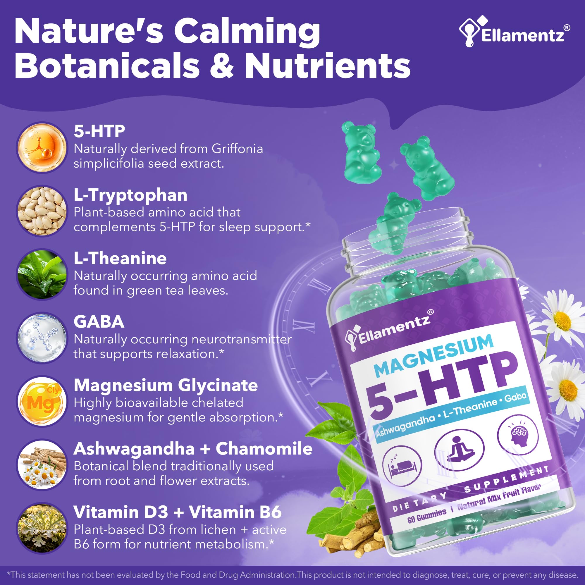 5HTP Gummies Magnesium Glycinate, L-Theanine, Melatonin Free Sleep Gummy — Amazon image 9