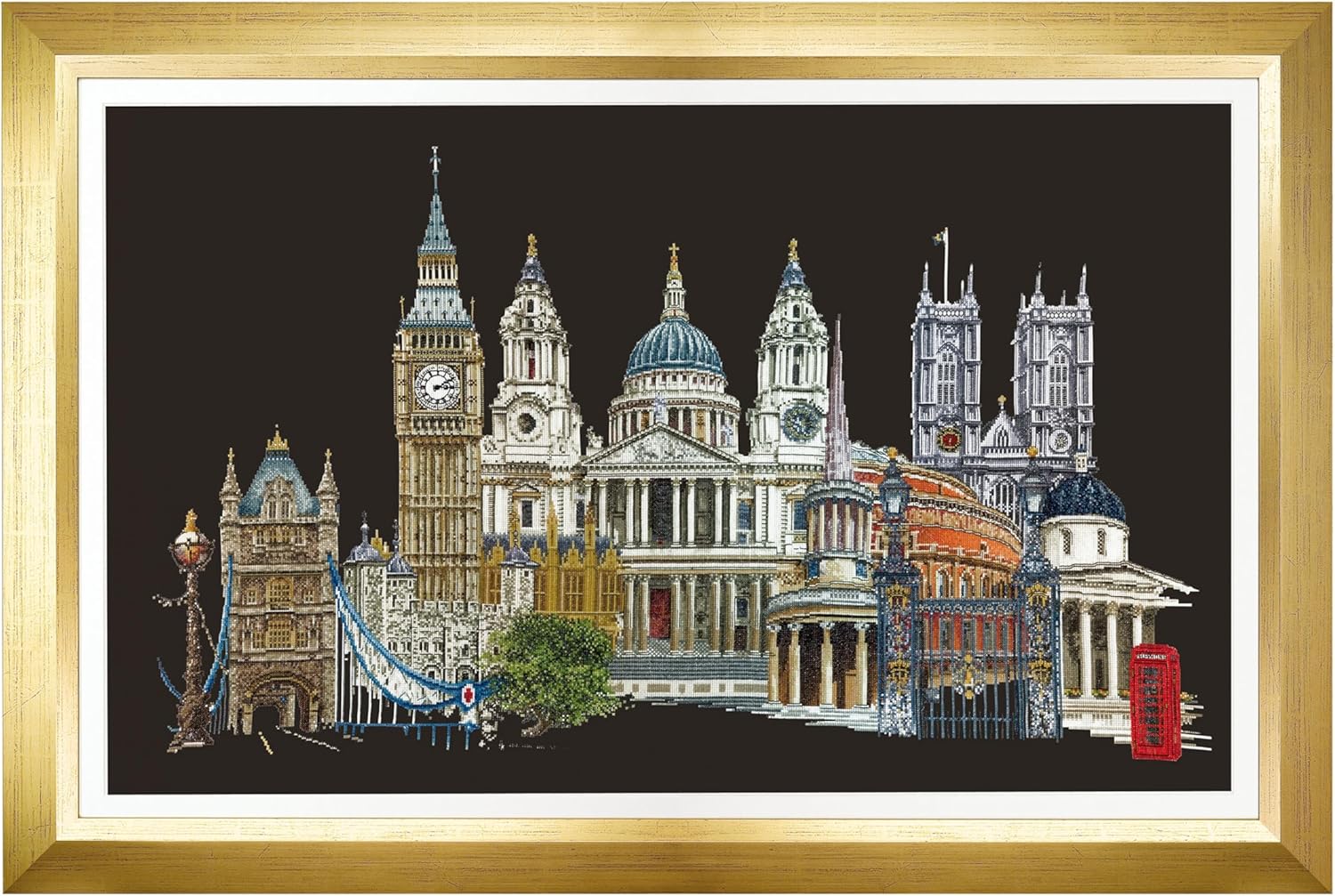 Thea Gouverneur – Counted Cross Stitch Kit – London – Aida Black – 18 Count – Embroidery Kit for Adults – DMC Embroidery Threads and Other Cross Stitch Supplies Included – 470.05