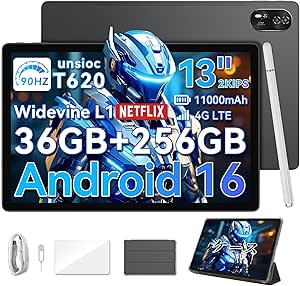 【三年保証 android16 13インチ 2K 90Hz大画面】Blackview MEGA8 タブレット 1920*1200pix 36GB+256GB+2TB TF拡張 11000mAh+急速充電器付き T620 8コアCPU 13MP/50MP 4G LTE通話+GPS+GMS+5G WiFi+BT5.2+Widevine L1対応(36GB+256GB, グレー, 13インチ)