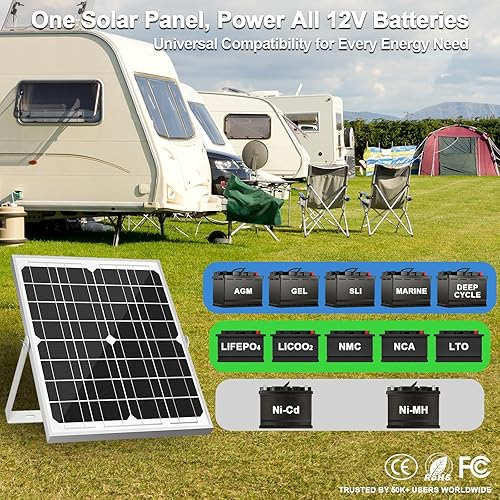 Miniatura 5 de SOLPERK - Kit de panel solar de 20 W 12 V, cargador de batería solar + controlador impermeable de actualización + soporte de montaje ajustable