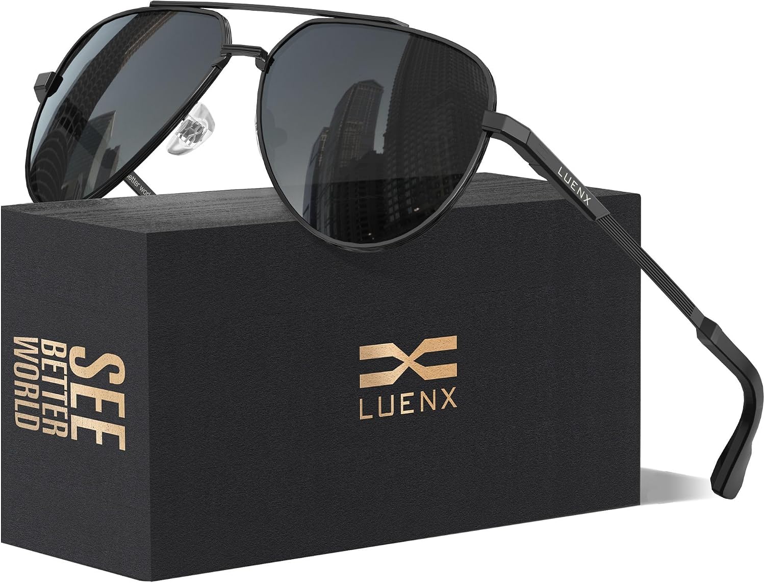 LUENX Aviator Sunglasses for Men Women Polarized Driving,Trendy Sun Shades UV 400 Protection Classic Pilot 60mm