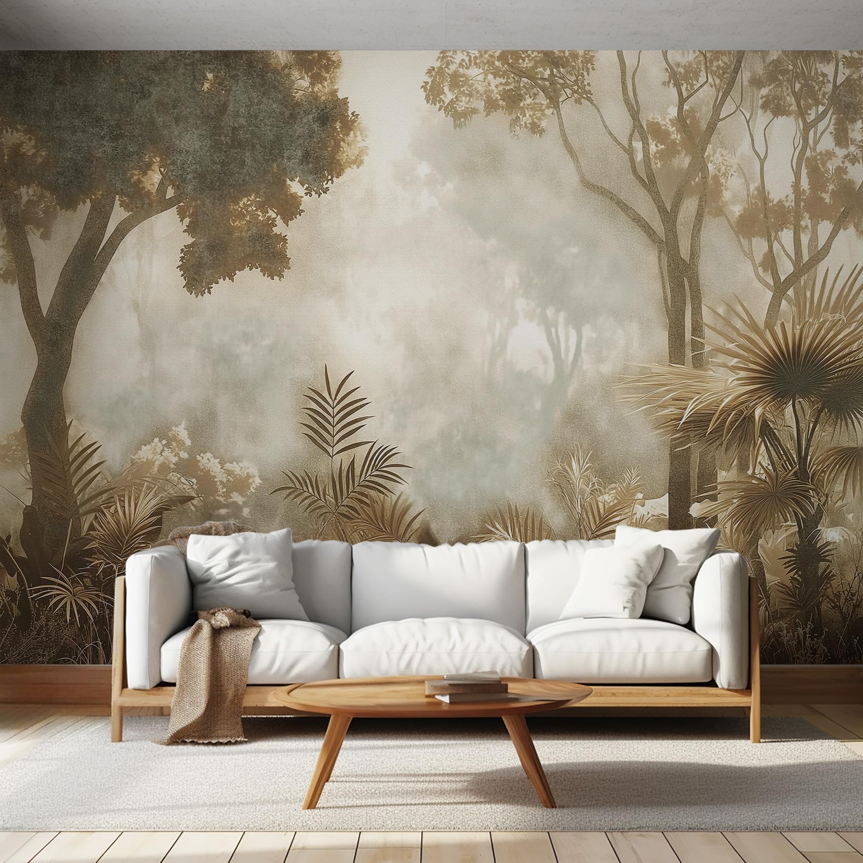 NOGAWA Papier Peint Motif Arbre Forêt, 3D Panoramique Papier Peint Plante Tropicale, Papier Mural Decoratif Pour Salon, Chambre, Tapisserie Murales, Décoration Murale 400x280cm