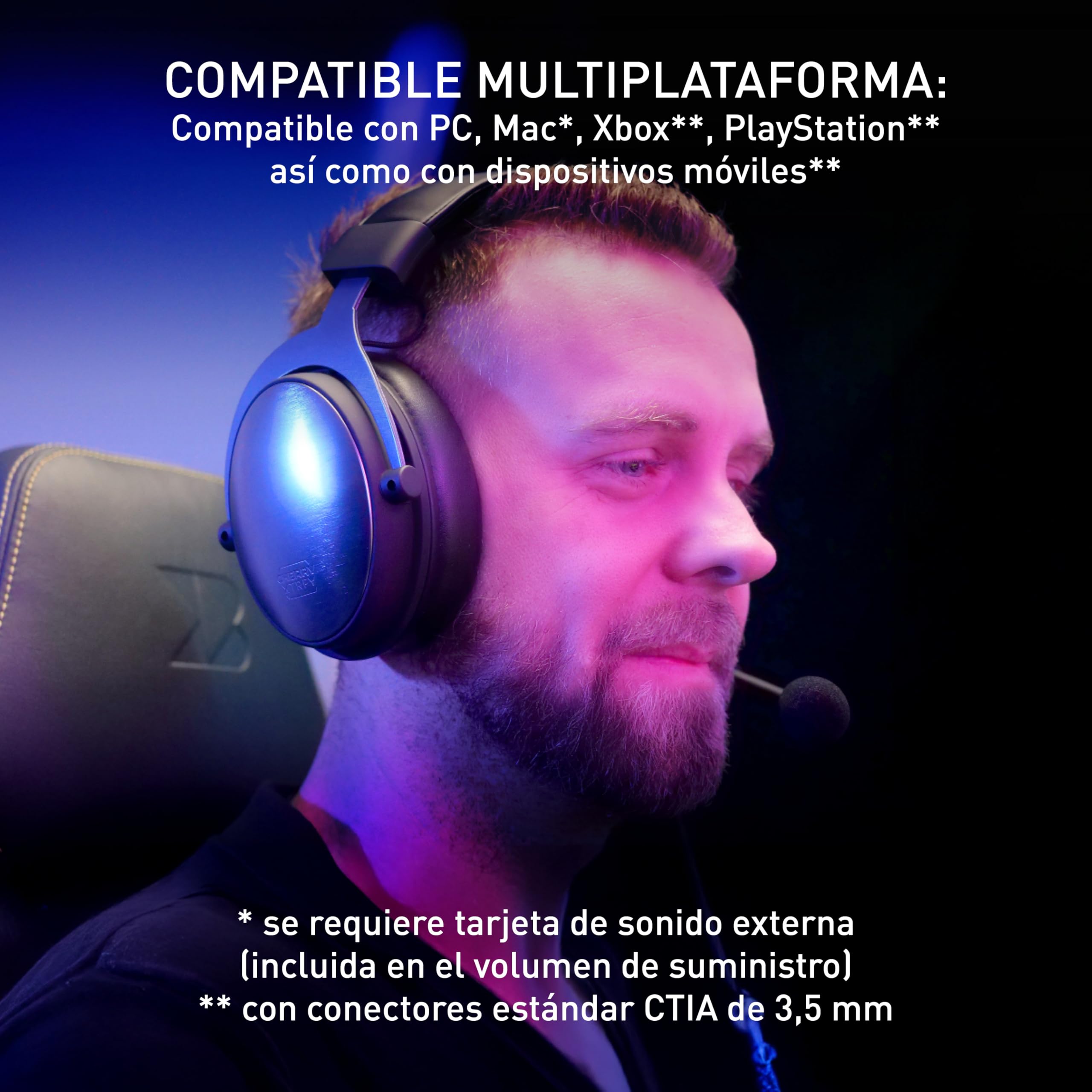 Cherry XTRFY H1, Auriculares Profesionales Gaming, Optimizados para Esports, Almohadillas Grandes con Espuma Viscoelástica, 2 Micrófonos Intercambiables, Negro