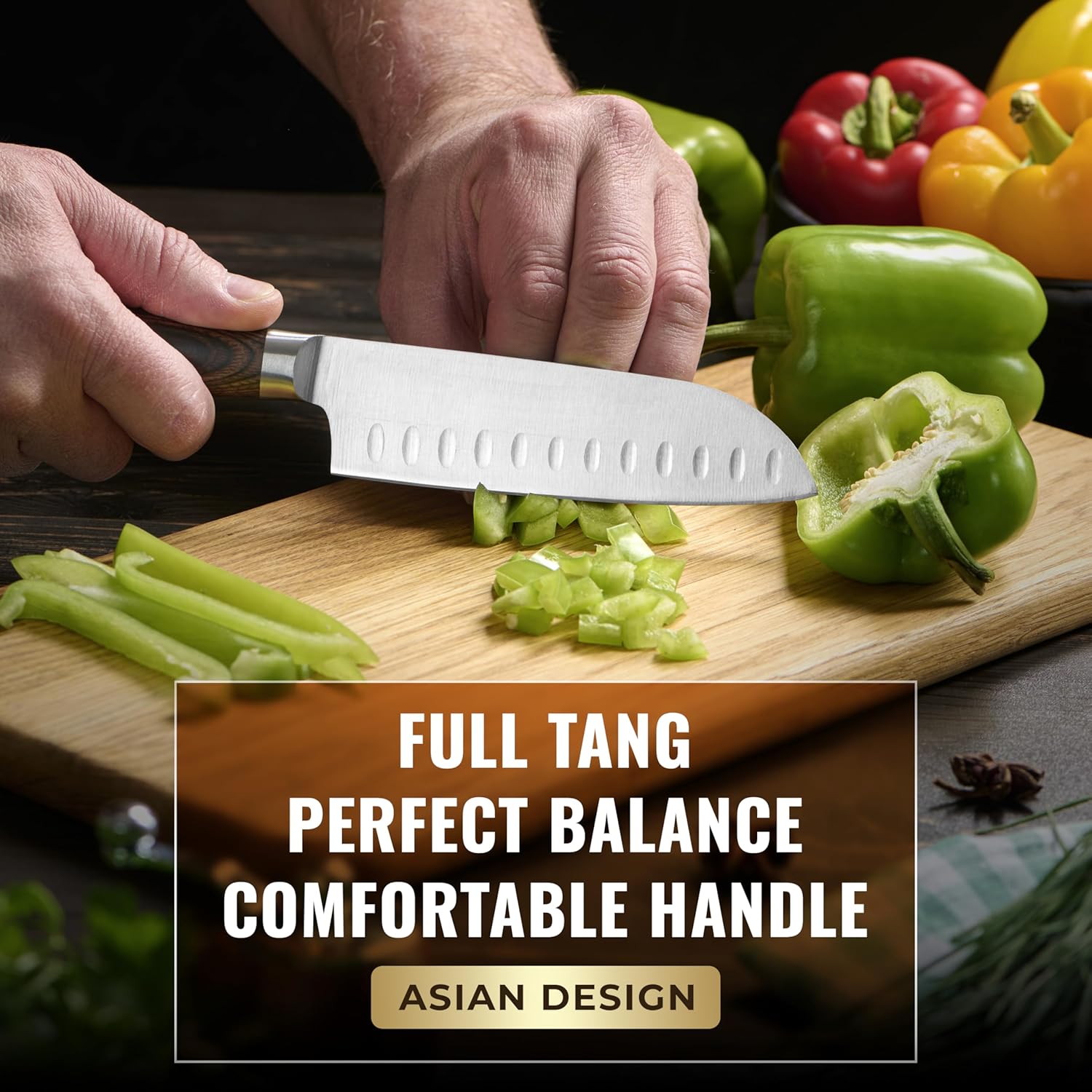 Santoku Knife – Ultra Sharp 5 Inch Meat and Vegetable Japanese Knife for Chopping, High Carbon Stainless Steel Blade, Full Tang Pakkawood Handle – Shinobi Series - Image 5