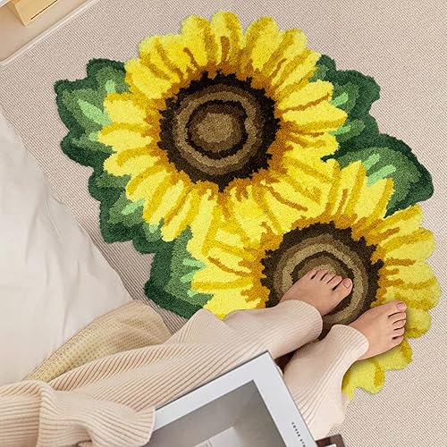 Miniatura 8 de USTIDE Tapete de área de girasol, tapete de flores amarillas, bonito tapete para baño y cocina, tapete hecho a mano, lavable, floral (23.6 x 35.4