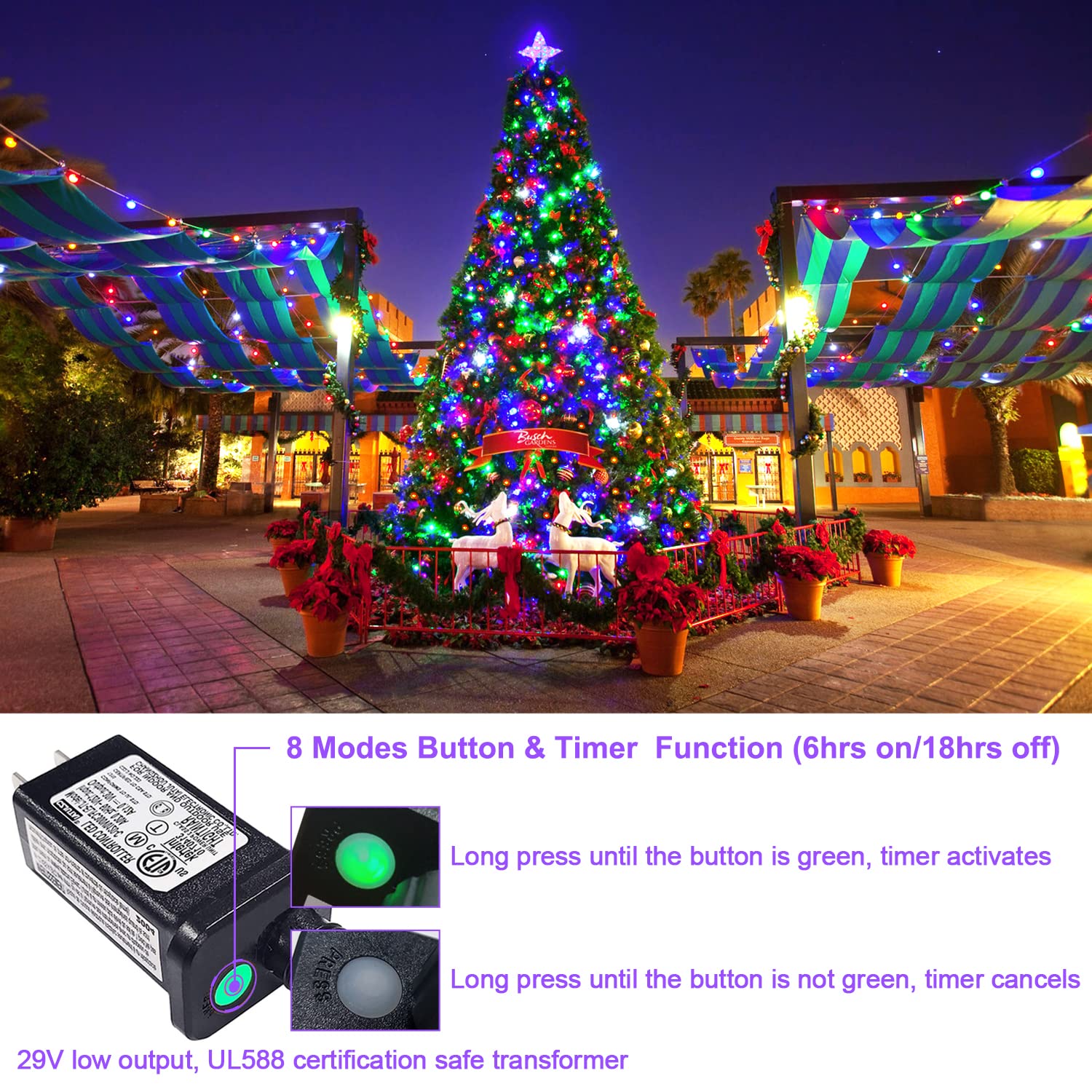 JMEXSUSS 200 LED Multicolor Christmas Lights Outdoor Waterproof