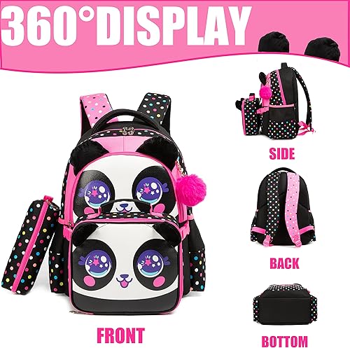 Miniatura 4 de Mochilas escolares para niñas con lonchera, mochila escolar para niñas, juego de mochila escolar bonita para jardín de infantes, Negro -, Mochila,