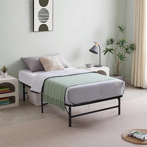 VECELO Base de cama plegable de metal, no requiere herramientas, base de colchón de plataforma soporta hasta 660 libras, 14 pulgadas de alto,
