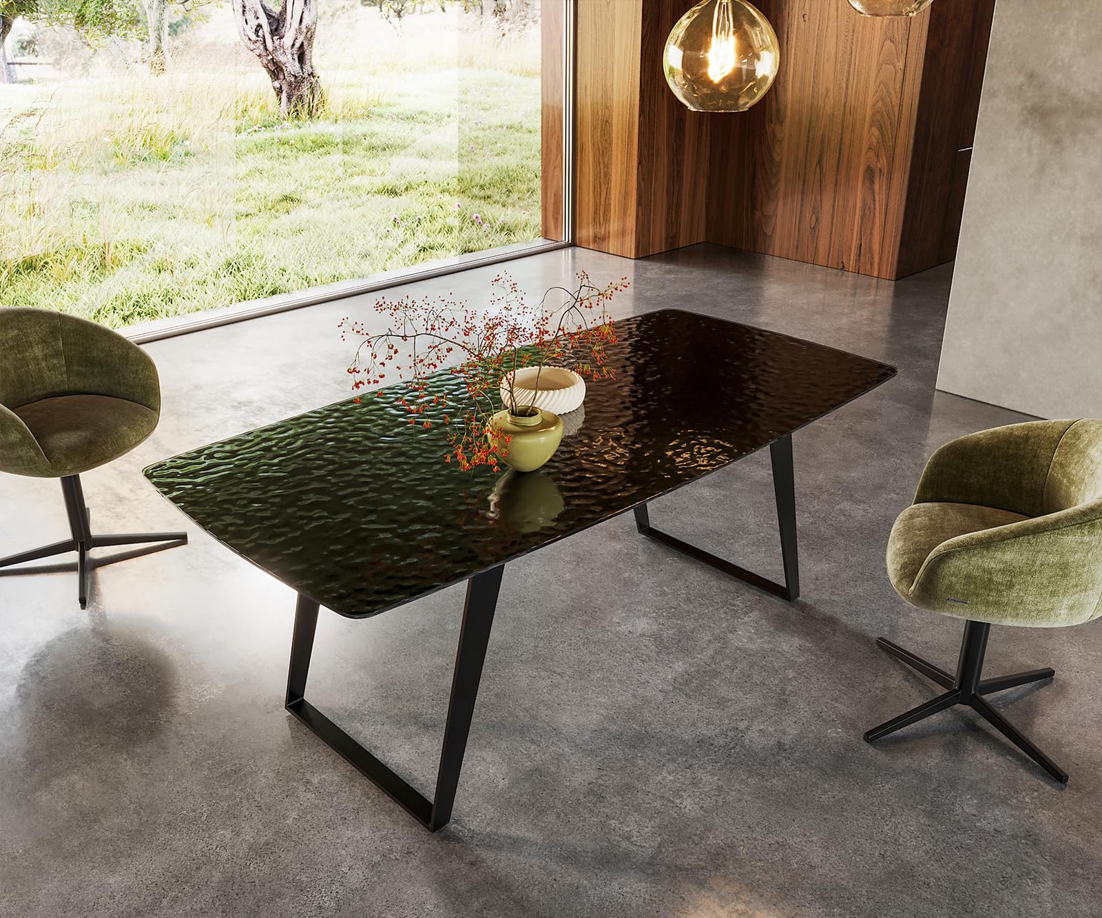 Table à Manger Edge Boot Verre en Relief Noir 3D-Design 200x100 métal