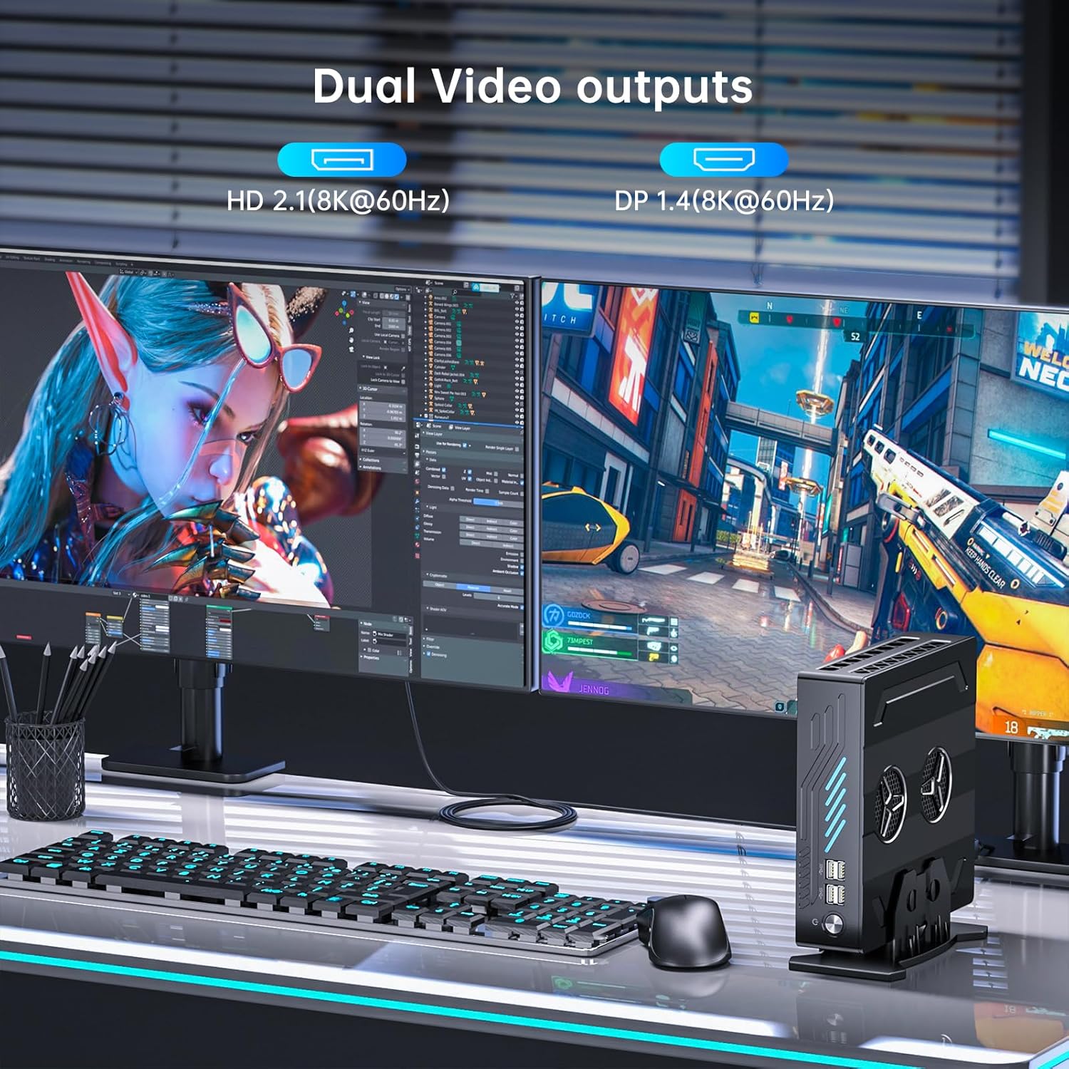 Mini Gaming PC, Small Desktop Computer Core i9-12900F Upto 5.1GHz, Win-11 Pro, 64G DDR5| 2T PCIE4.0 SSD, GeForce RTX3050 6G, Dual LAN, Dual Display, 4K Output, WiFi6E/BT5.3 for Video Editing