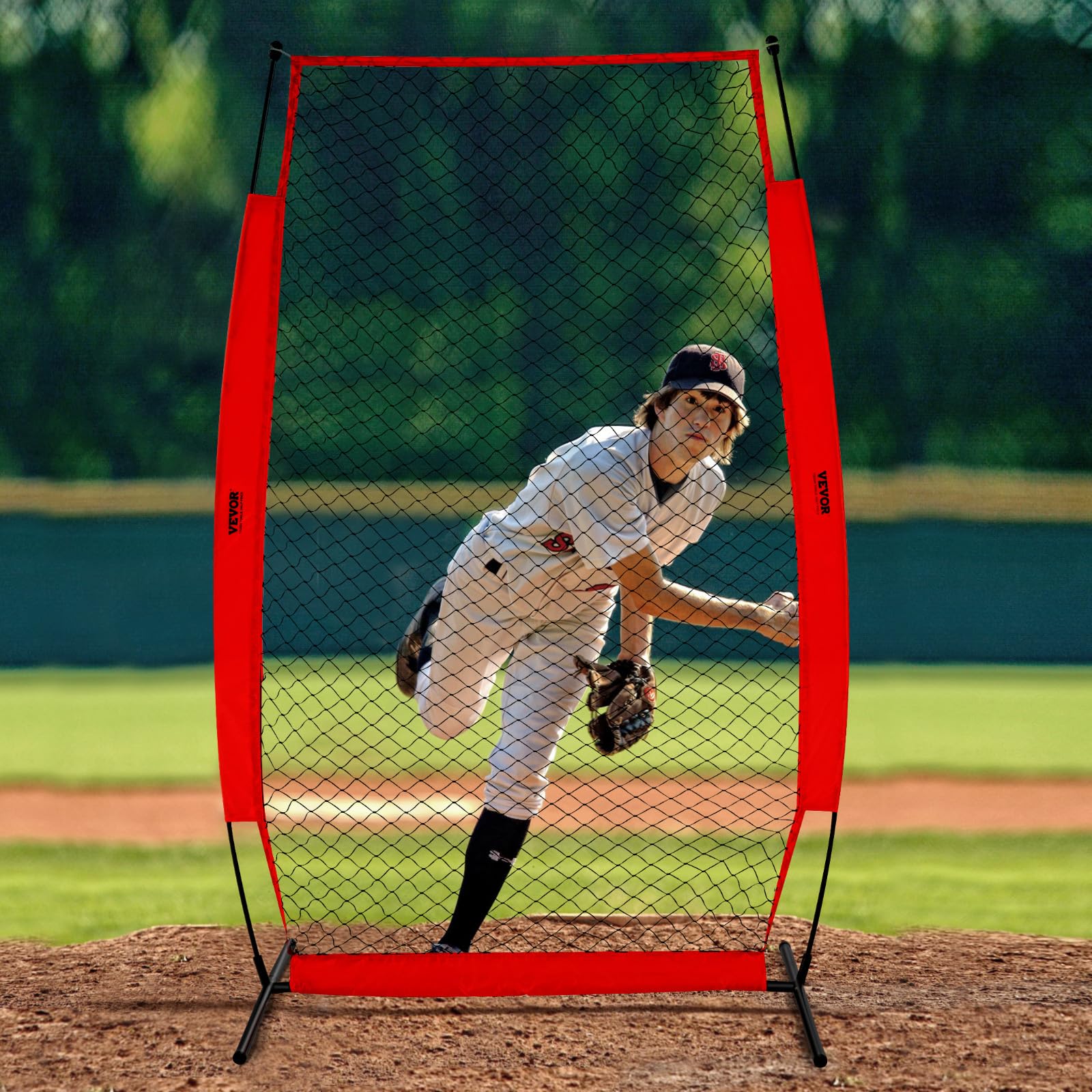 VEVOR Écran Protecteur de Baseball en I, Filet de Protection de Softball 140 x 218 cm, Portable avec Sac de Transport et Piquets de Sol, Équipements pour Cage de Frappeurs Protection Lanceurs