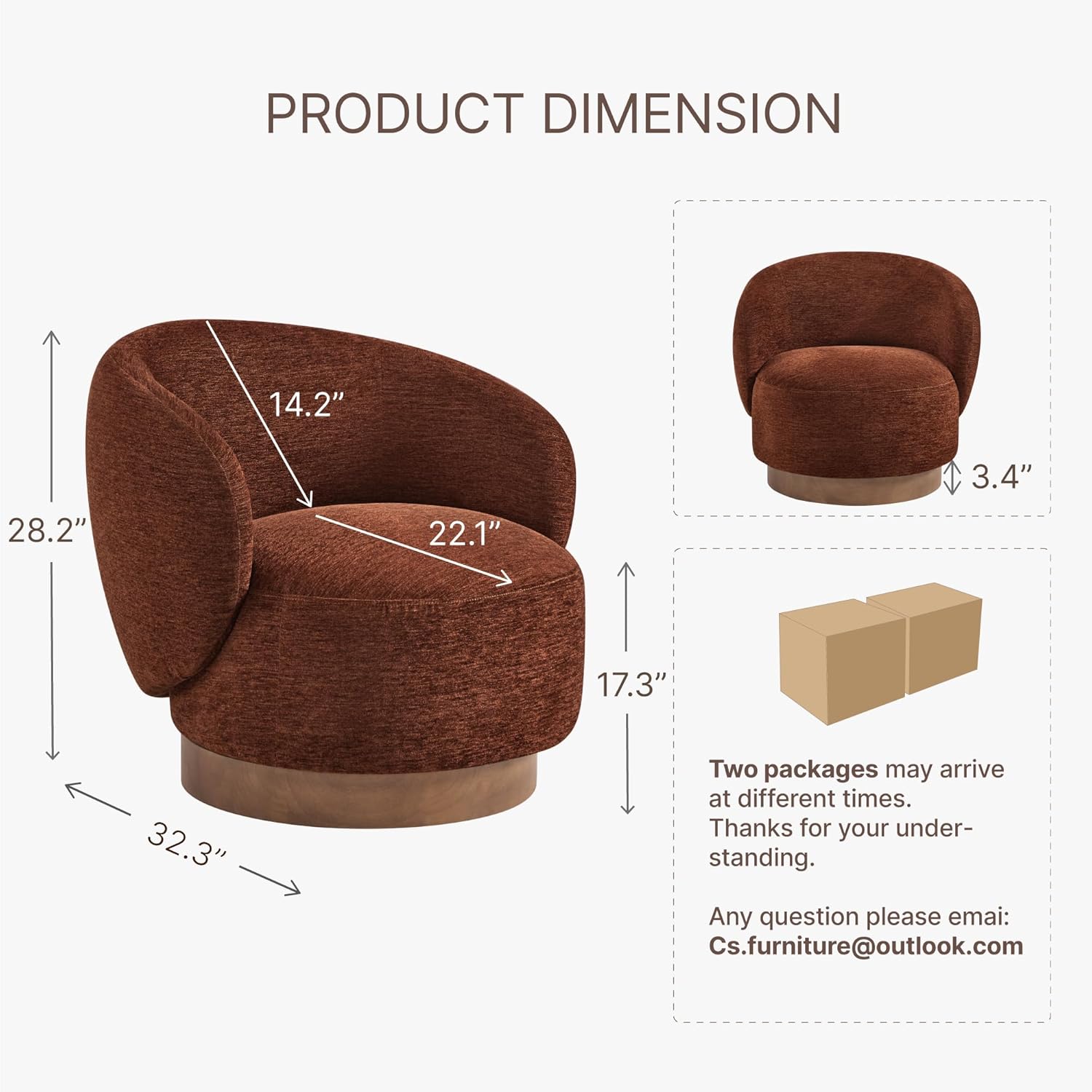 KISLOT Swivel Accent Chair Modern Round Barrel Armchair with Upholstered Performance Fabric for Living Room Bedroom Waitingroom,2 Box,Red