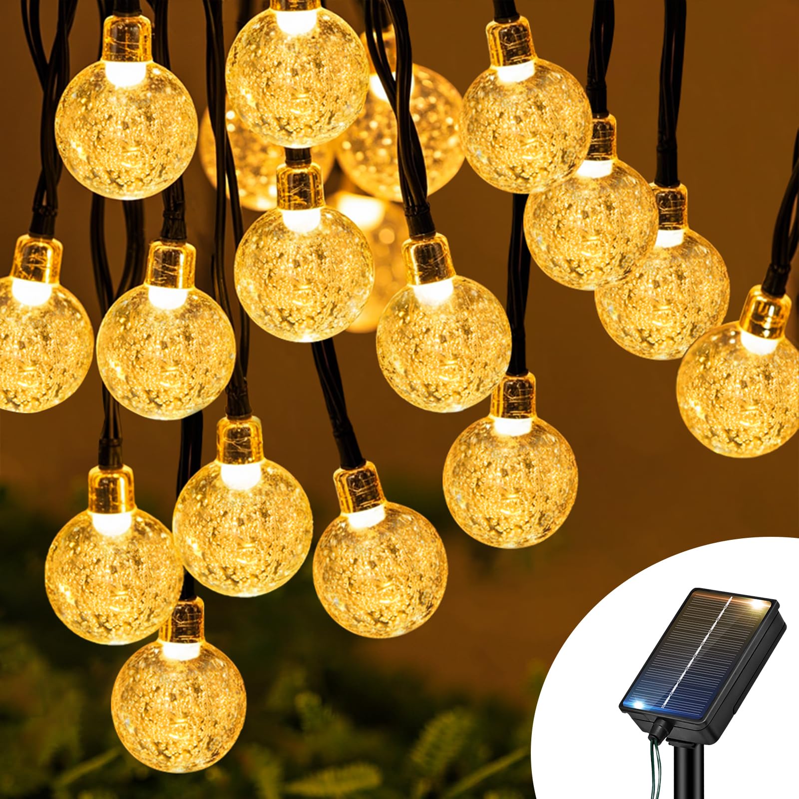 btfarm Guirnaldas Luces Exterior Solar, 10M 30LED Luces Solares Led Exterior Jardin, 8 Modos Impermeable Cadena de Guirnalda Solar, Terraza, Patio, Fiesta, Navidad, Blanco Cálido