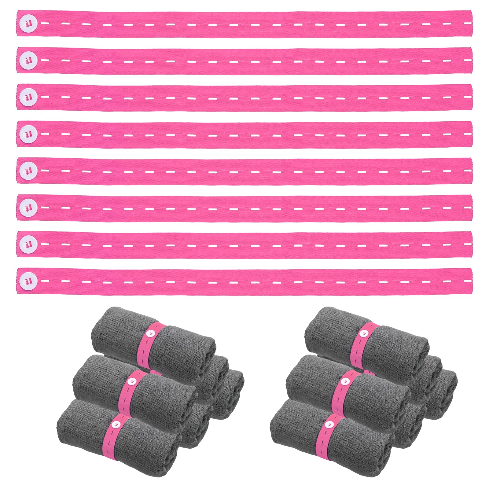 sourcing map 25Pcs Roll-up Clothes Storage Elastic Band, Adjustable Clothing Storage Strap with Button Travel Luggage Space Saver for Drawer Closet Bedsheet Towel Pants, Red