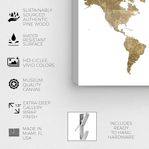 Miniatura 7 de The Oliver Gal Artist Co. Mapas y banderas - Lienzo decorativo para pared, diseño de Hipster Mapa Mundi Gold"