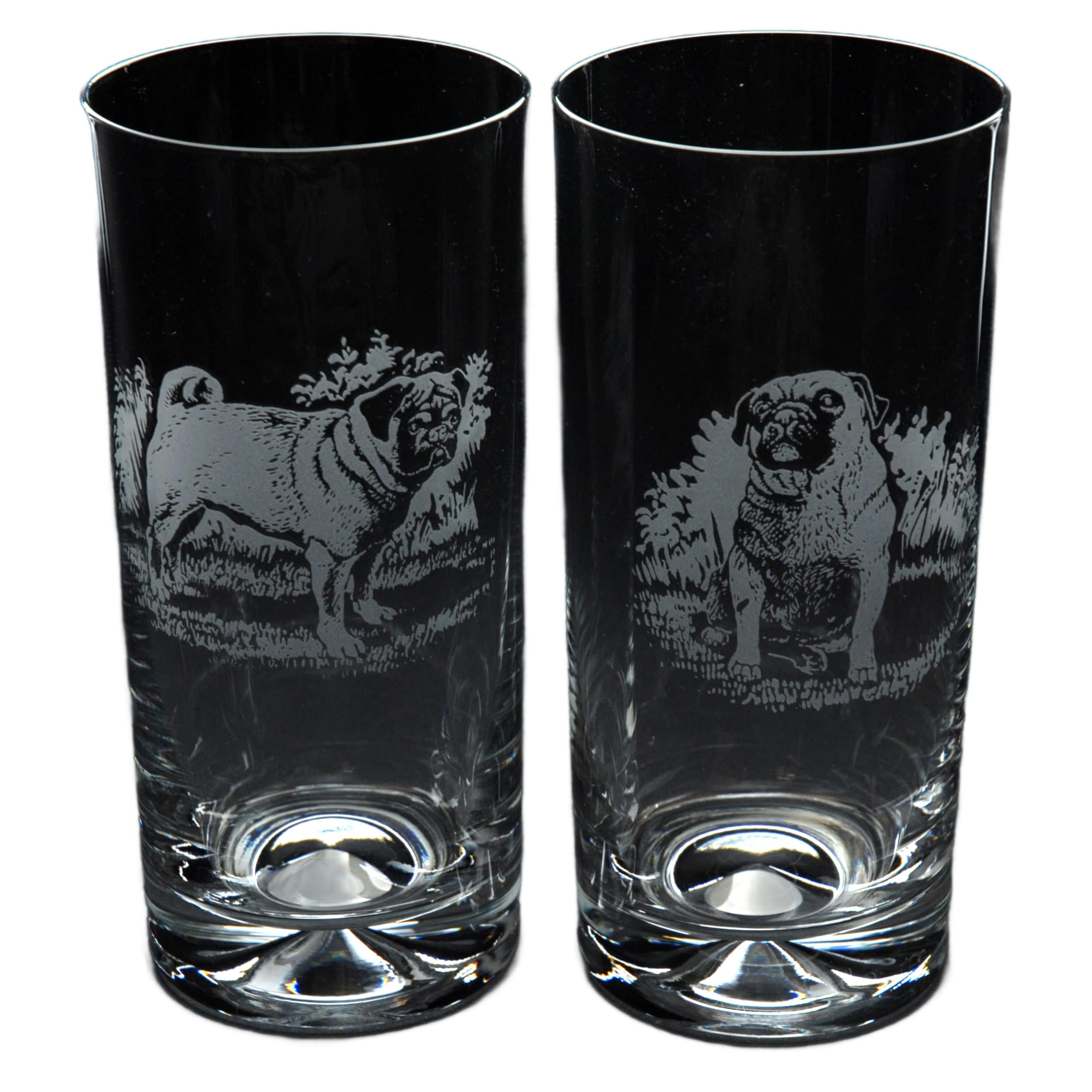GLYPTIC Glass Art Pug Dog Placement Hand Etched/Engraved Highball Glass
