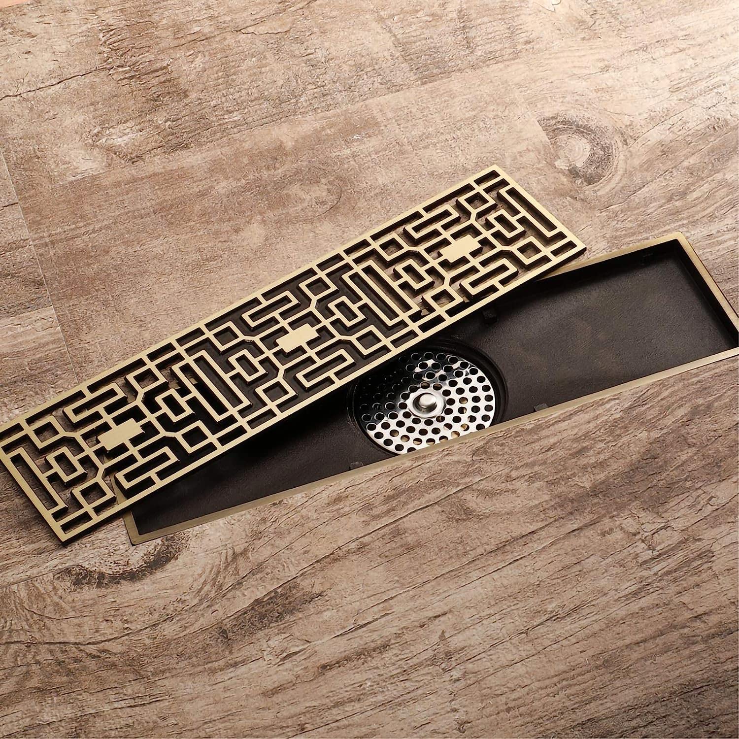 Scarico Doccia lineare Antico in Ottone Deodorante Scarico Doccia lineare a Pavimento 300×82 mm Scarico Doccia Rettangolare con griglia di Copertura Rimovibile Scarichi lineari, Bronzo