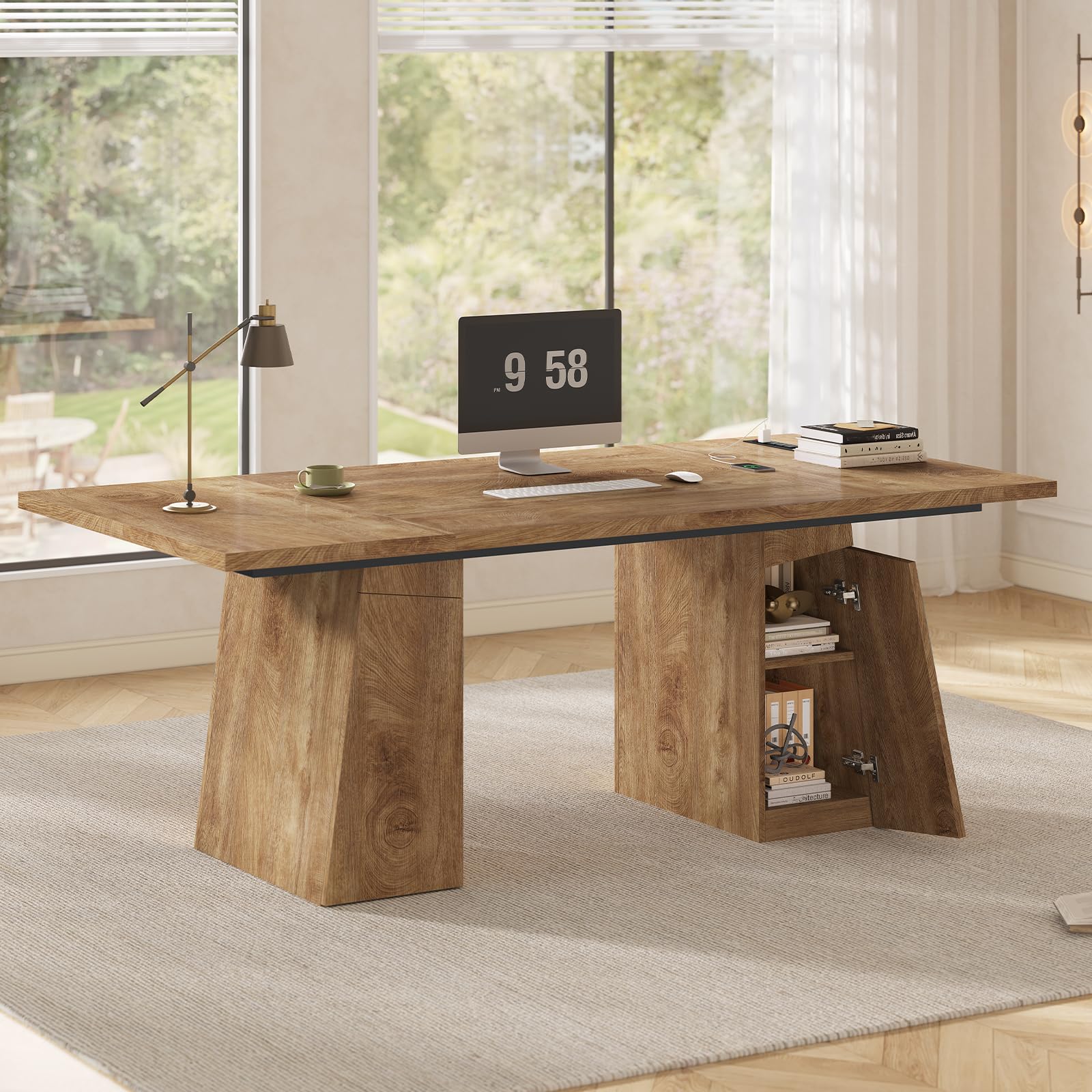 Amazon.com: UPOSOJA 63 in Executive Desk with Power Outlets