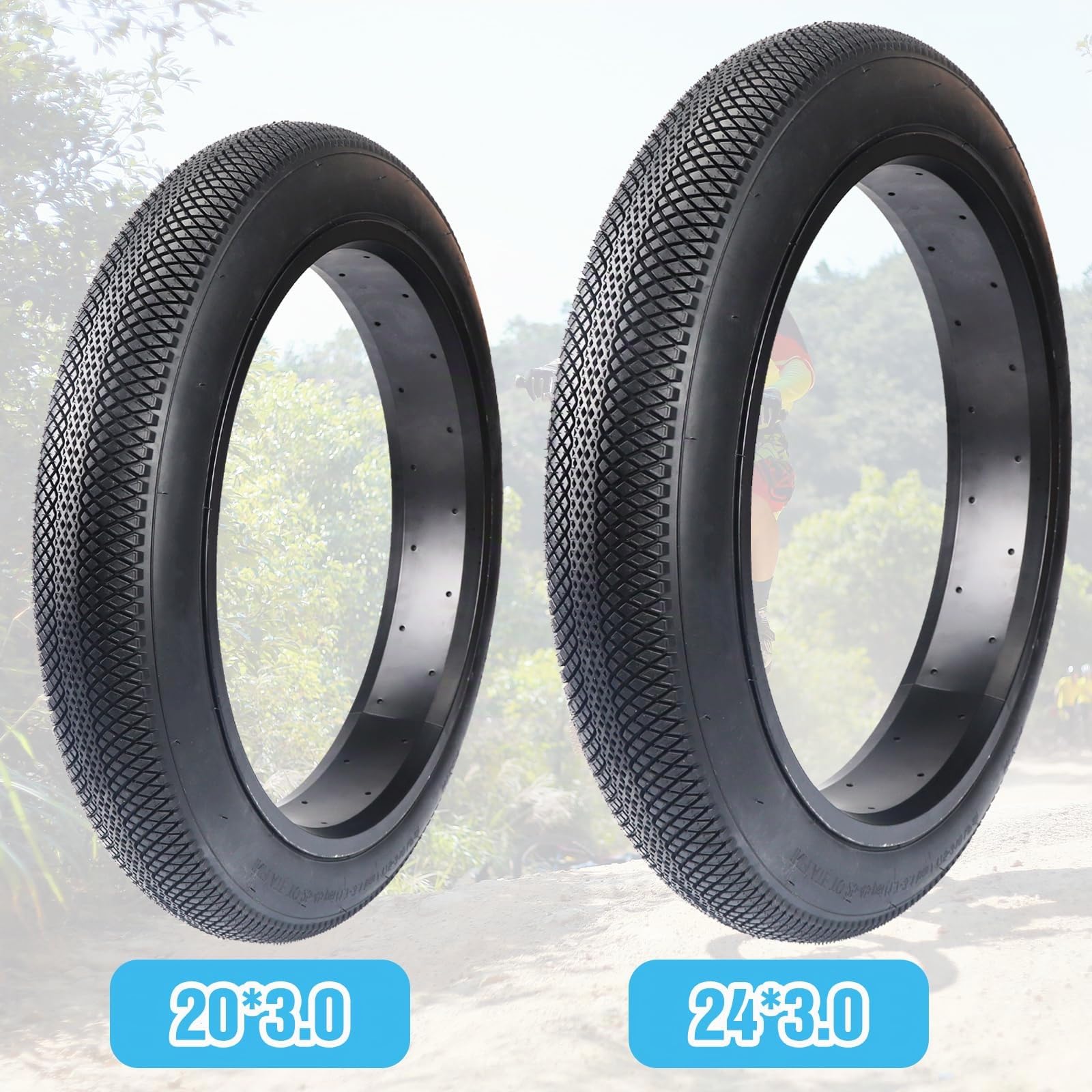 2er-Pack 3.0 Zoll E-Bike Reifen Fatbike Reifen 20/24/26x3.0 Heavy Duty Snow Bike Tires Fahrrad Mantel mit 2er-Pack 3.0 Fat schlauche AV32mm Ventil+ 2er Reifenhebel