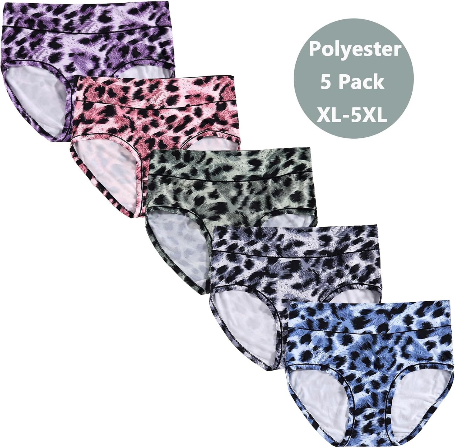 Women's Underwear Plus Size XL-5XL Leopard Print Panties Ladies Briefs Mid High Waisted Unides for Woman 5 Pack - Image 3