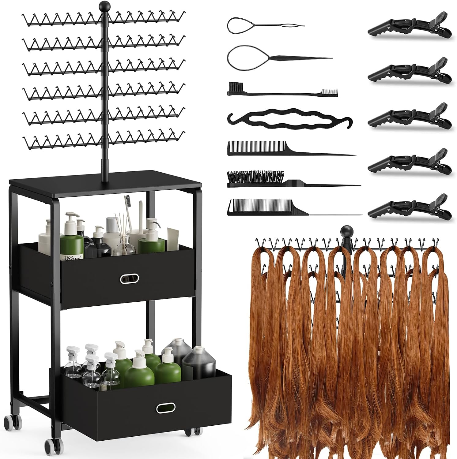 Human Hair Rack Amazon.com: XINTUO Portable Braiding Hair Rack with Wheels & Storage ...