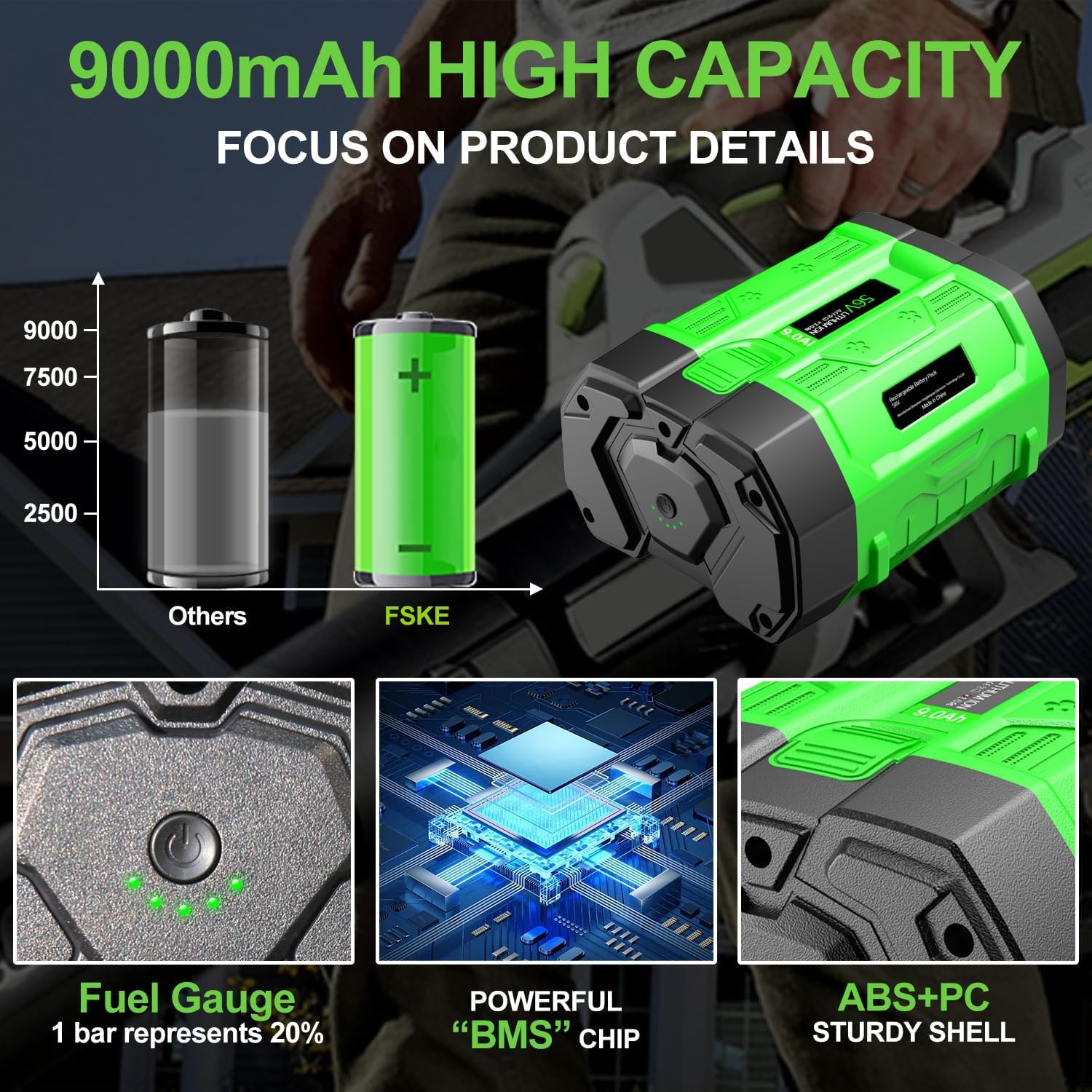 9.0Ah Ricambio per batteria EGO 56V 9000mAh compatibile con tutti gli strumenti Power 56V EGO Power+, batteria con indicatore del carburante aggiornato