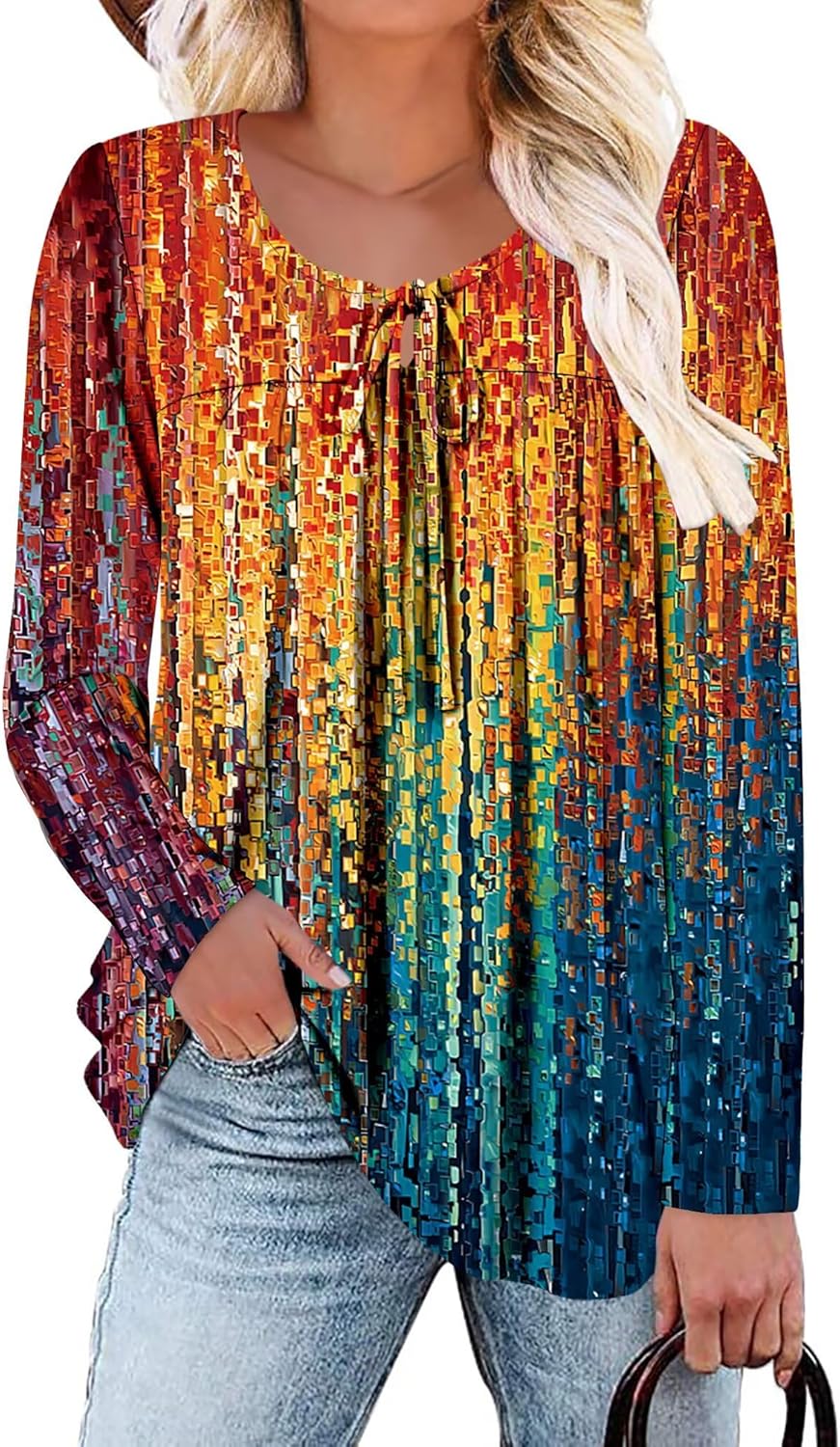 Magritta Womens Long Sleeve Tops 2025 Fall Keyhole-Tie Neck Pleated Tunic Blouses Dressy Casual Business Shirts - Image 2