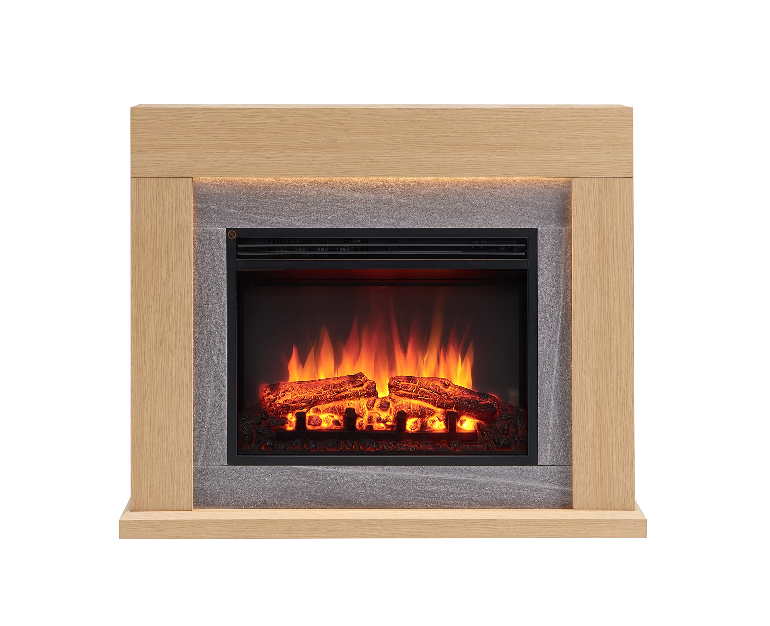 BALDERIA camino elettrico Apollon | Caminetto elettrico da terra effetto fiamma 3D | Riscaldamento elettrico 2000W, luce LED | Focolare elettrico con telecomando, termostato, timer | Marrone chiaro