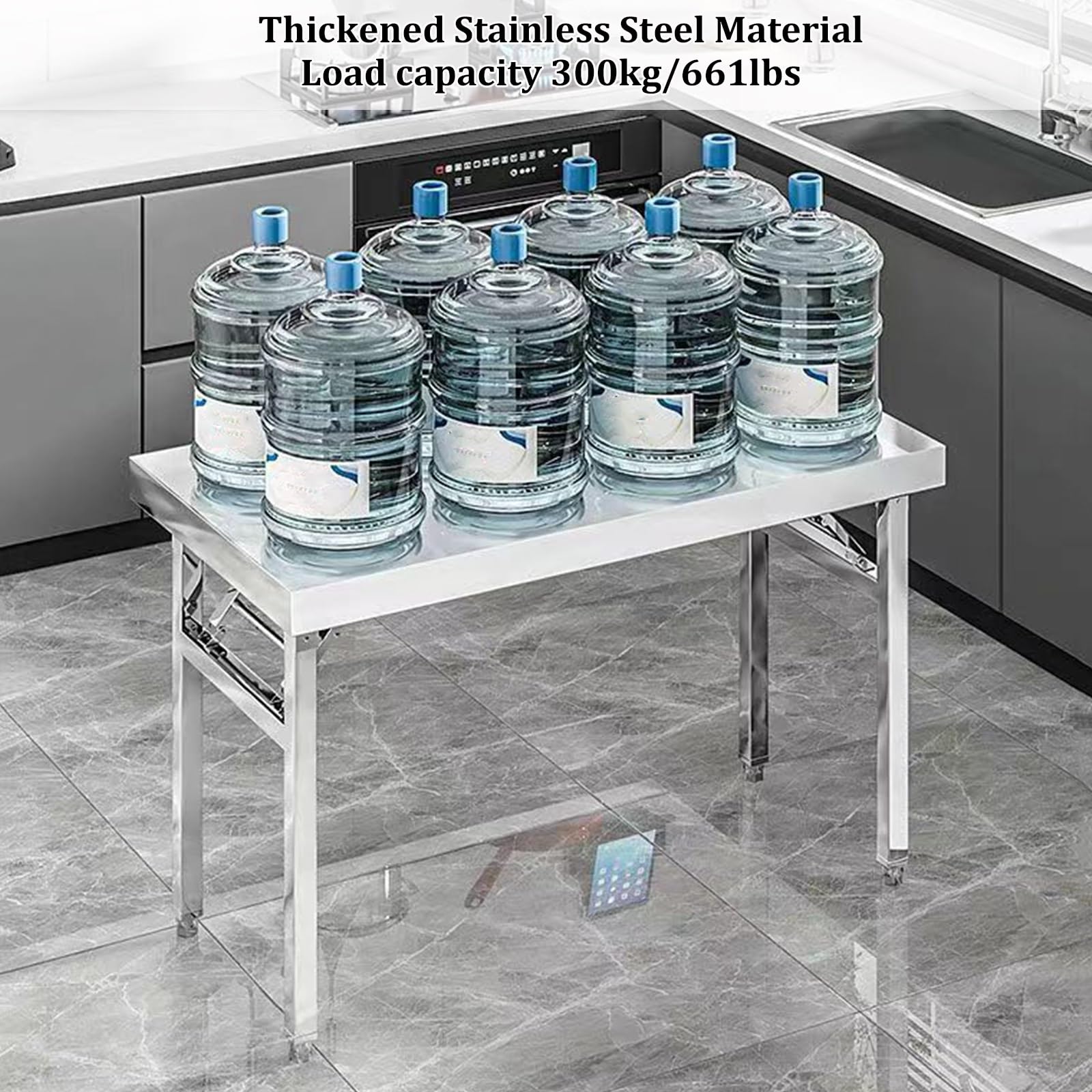 Mesa de trabajo plegable de acero inoxidable, mesa de preparación de alimentos resistente para cocina, restaurante, barbacoa, garaje, lavandería, grado comercial, fácil de almacenar y transportar