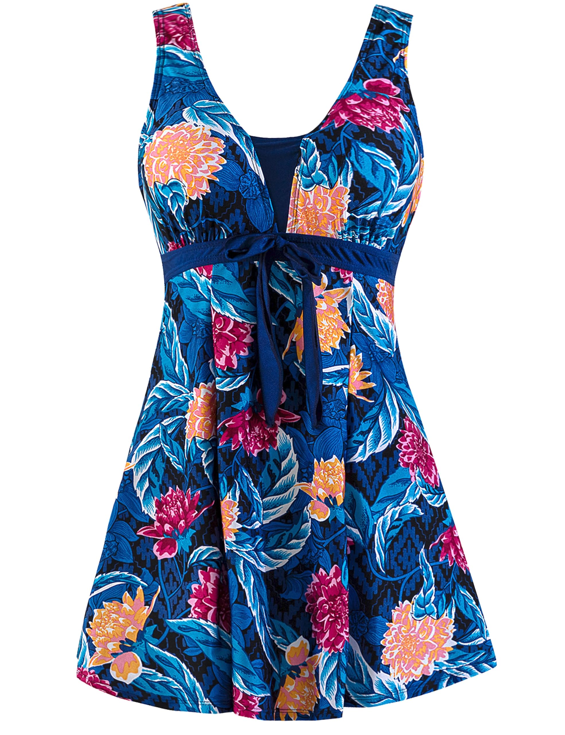 Wantdo Damen Große Größe Badeanzug Sexy Einteiliger Baderock mit Shorts Elegant Sommer Bauchweg Tankinis Mehrfarbig Push up Bademoden