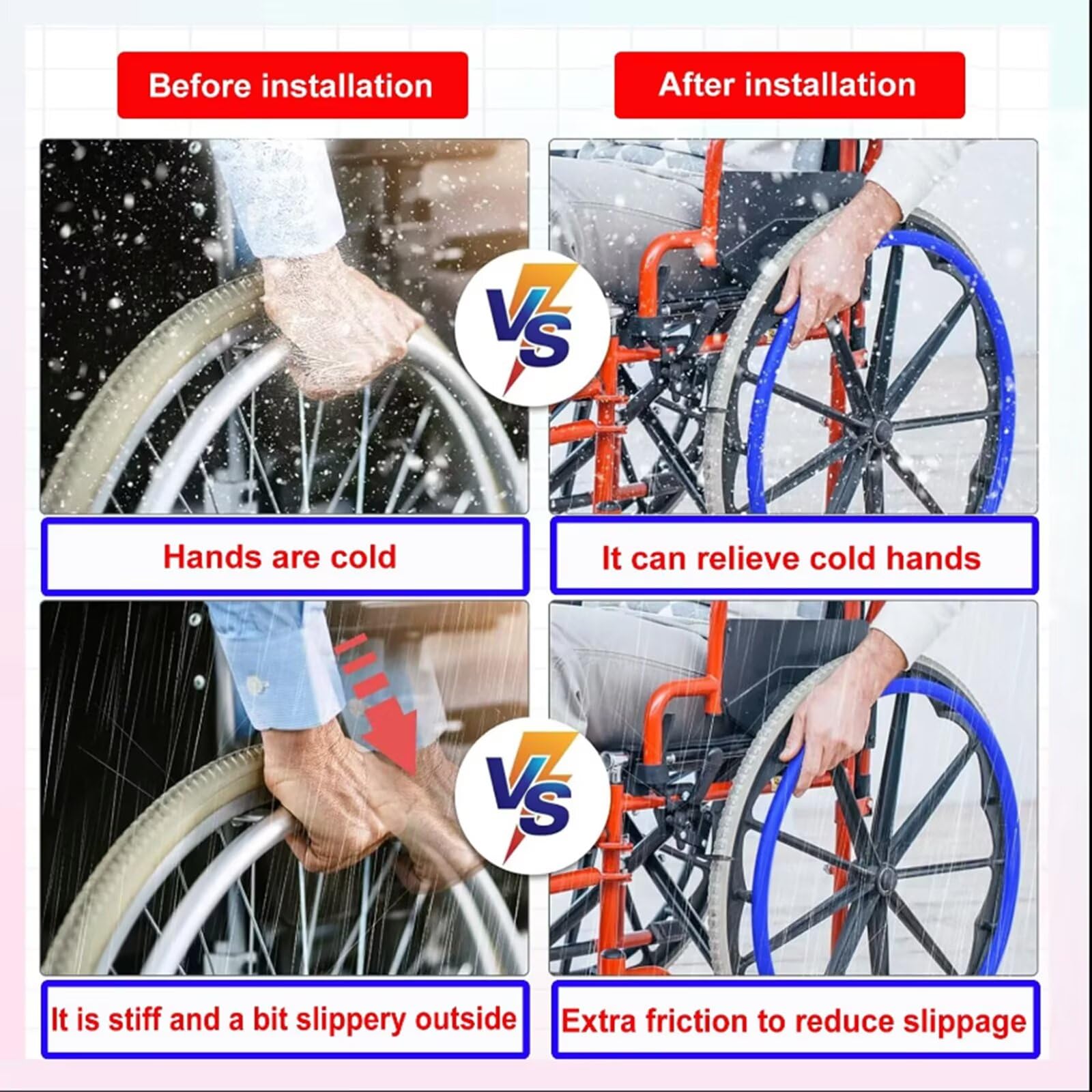 Fundas antideslizantes para llantas de silla de ruedas de 56/60 cm - Mejoran el agarre y protegen el empuje manual - Accesorio duradero para rueda trasera - Funda para silla de ruedas [Clase energétic