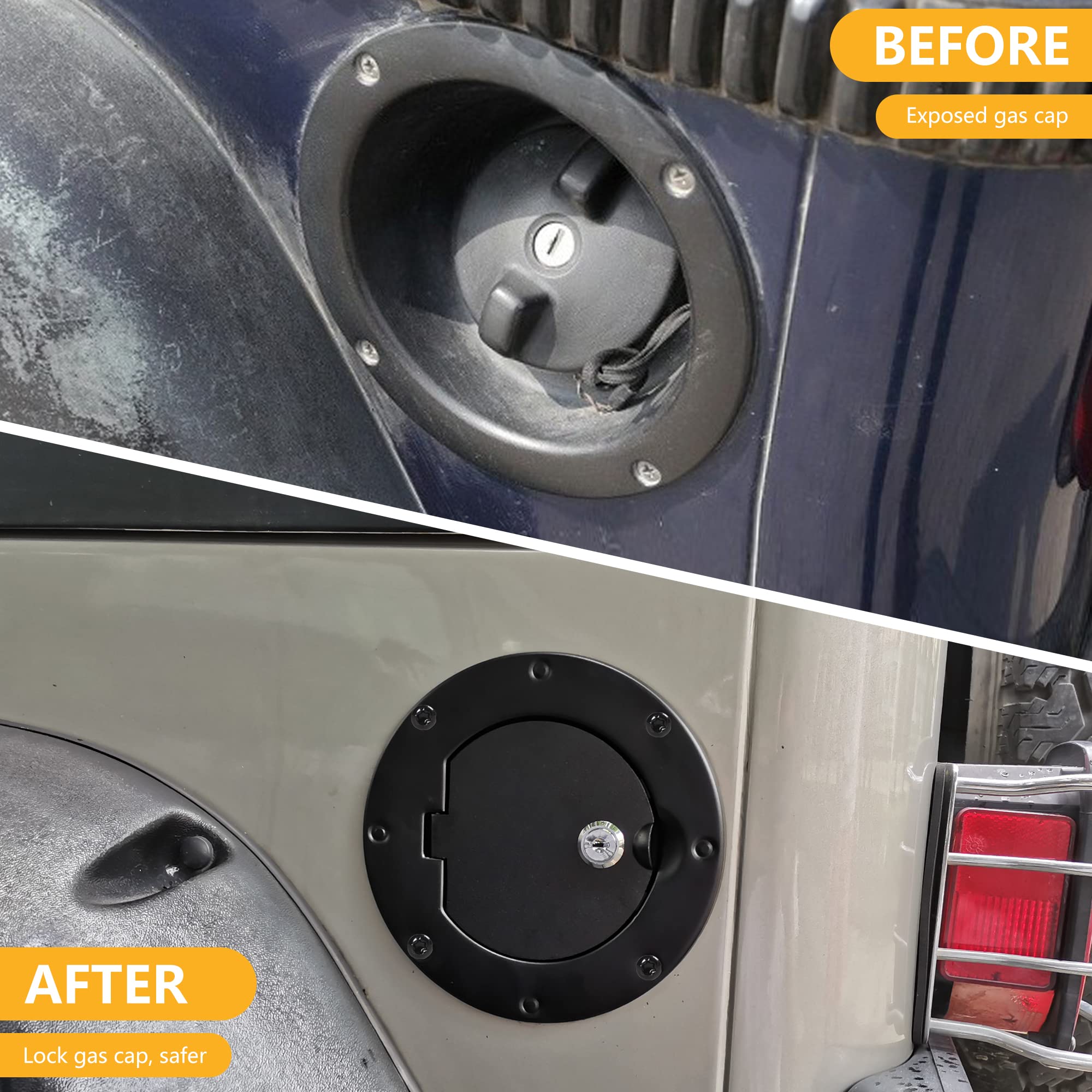 Bouchon de réservoir de gaz verrouillable compatible avec Jeep Wrangler TJ Unlimited Sport Rubicon Sahara 1997-2006 Accessoires extérieurs Bouchon de réservoir de carburant de porte Noir