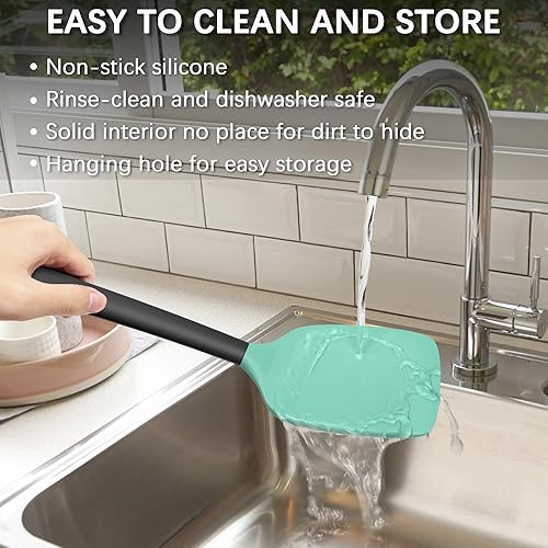 Miniatura 5 de Coukre Juego de 2 Espátulas de Silicona, Resistente al Calor Alto, Libre de BPA, Espátula de Cocina, Volteador Sólido y Ranurado para Sartenes