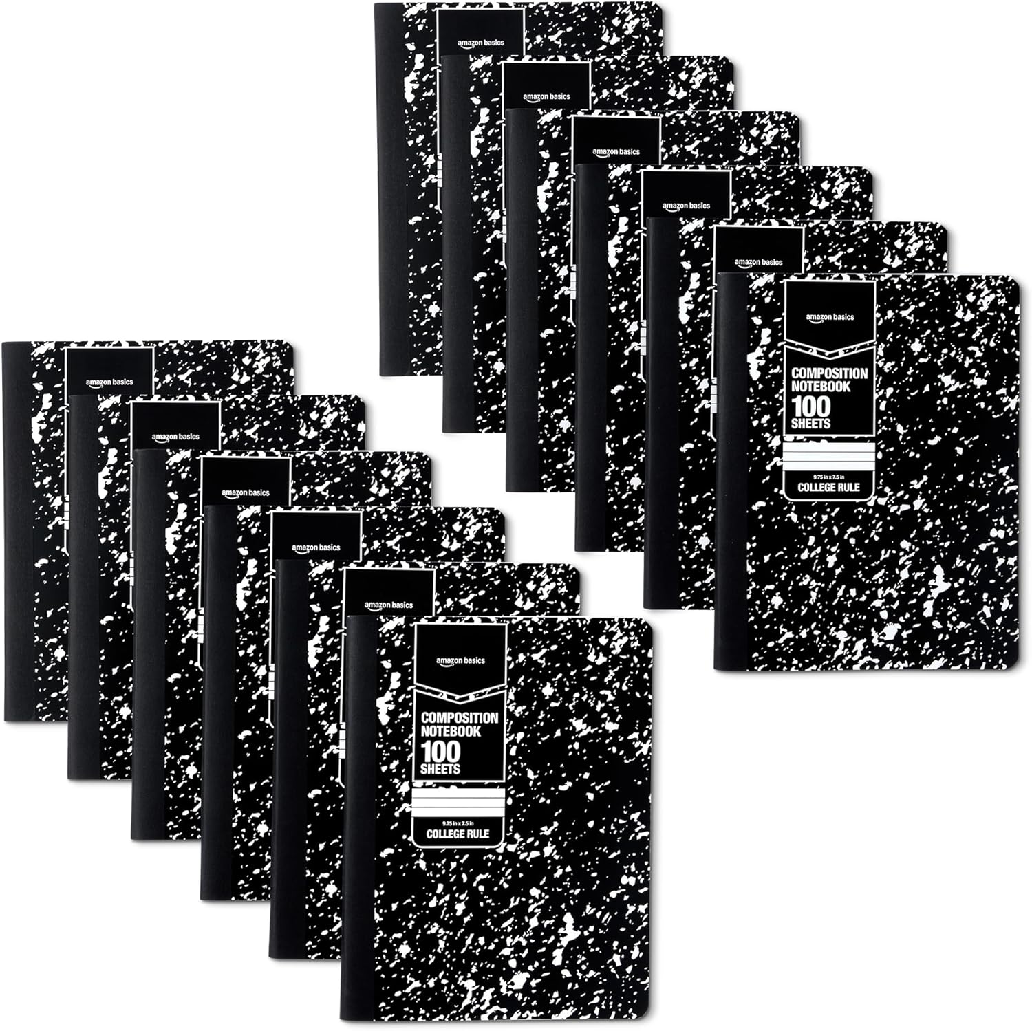 similar to stock picture amazon basics composition notebook, college ruled, 100 sheets, 9.75\" x 7.5\", 12 pack, marble black marble black 12