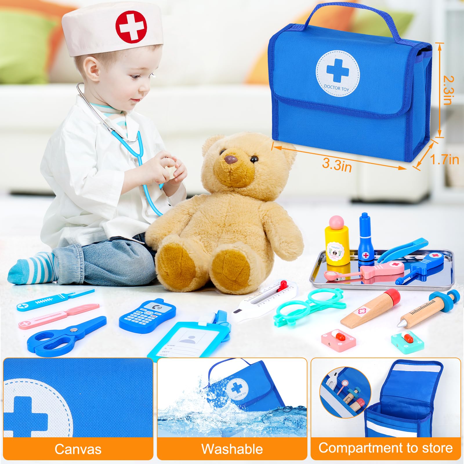 Malette Docteur Enfant, Docteur Maboul avec Véritable Stéthoscope, Thermomètre, Blouse de Médecin et Sac de Médecin Portable pour Malette Docteur Enfant 3 Ans