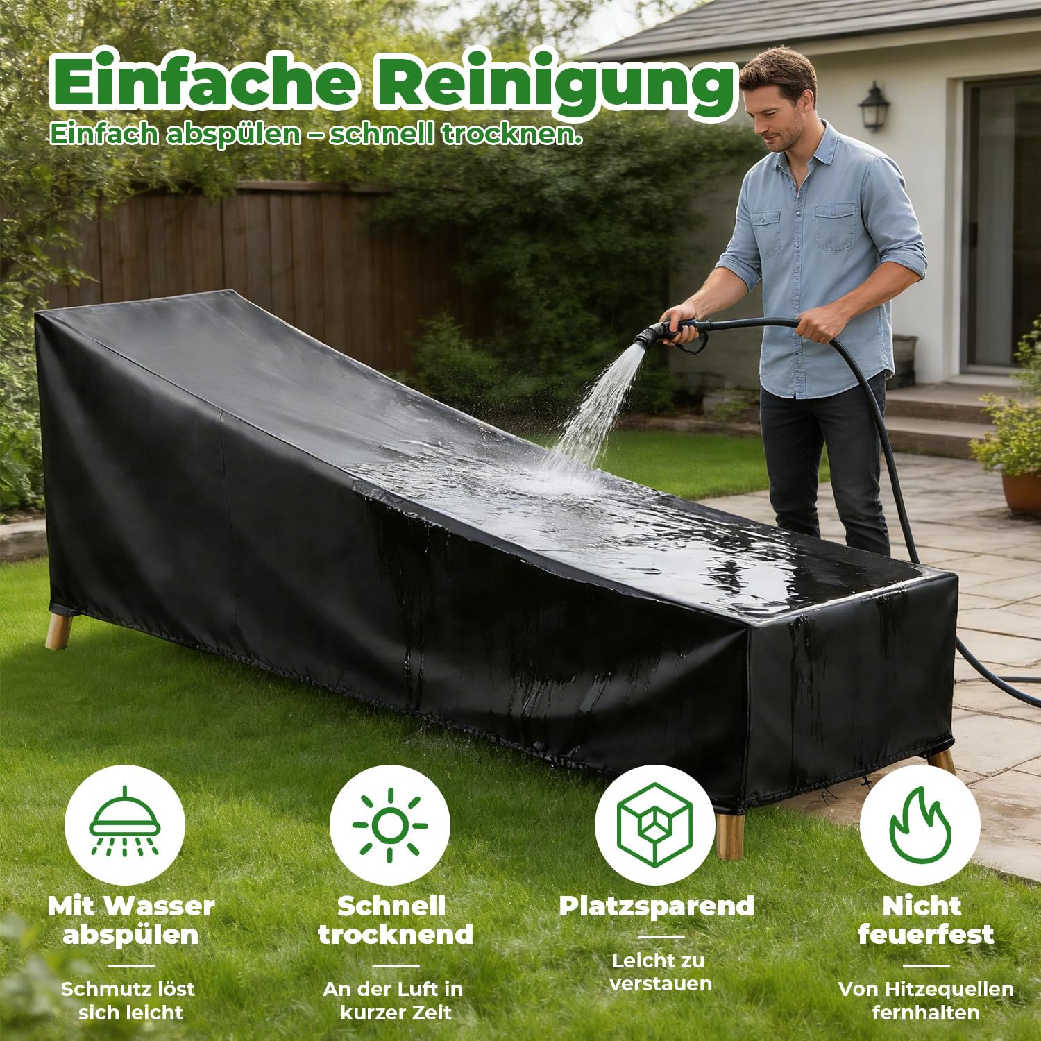 Lot de 2 housses de protection pour chaise longue de jardin - 200 x 75 x 40/70 cm - Oxford 420D - Imperméable - Coupe-vent - Avec 4 boucles et cordon de serrage - Résistant aux UV - Pour