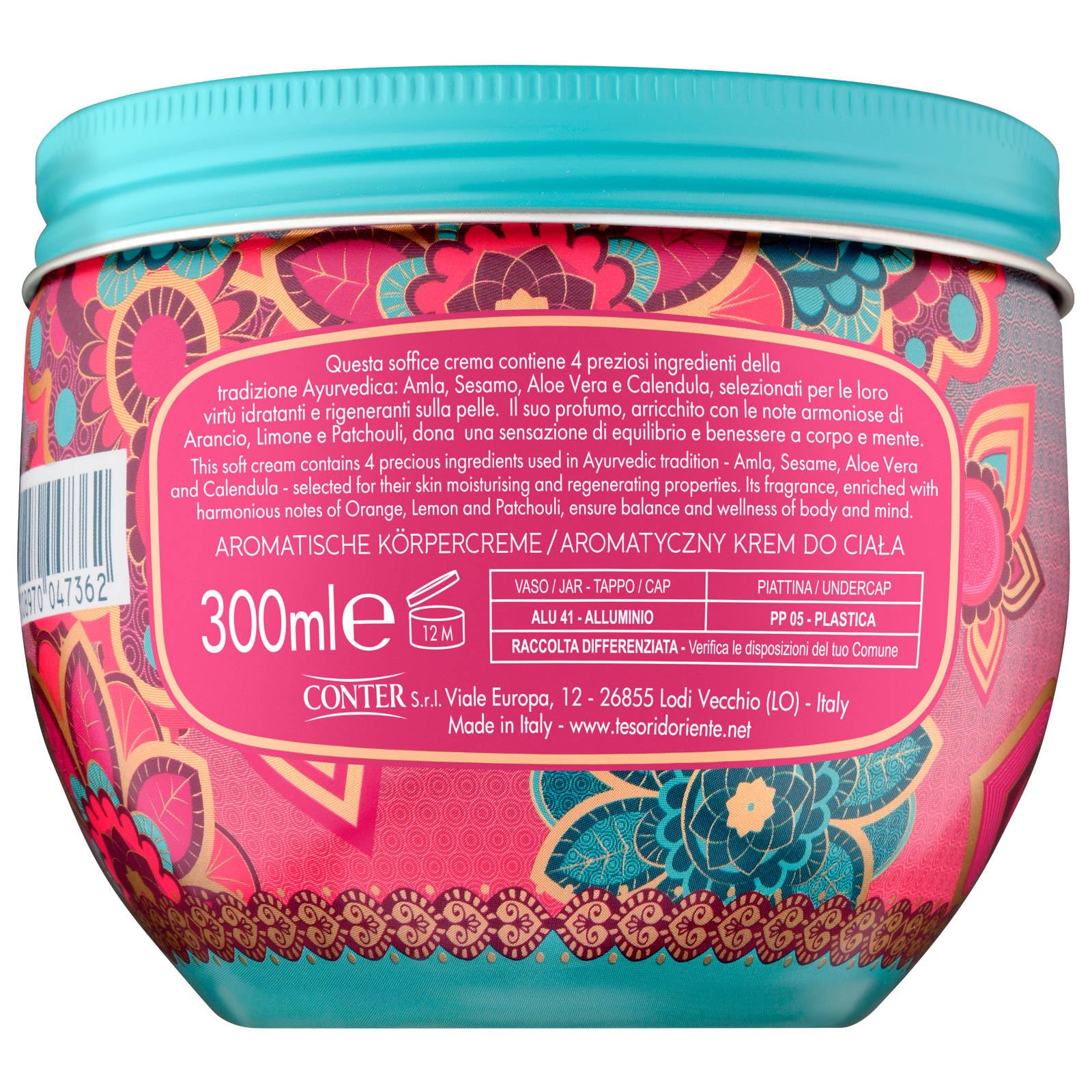 Tesori dOriente Creme Körpercreme Ayurveda Aloe Vera Calendula cream zarte Haut aromatische Körpercreme 6x 300 ml, Wellness-Rituale für Körper & Sinne