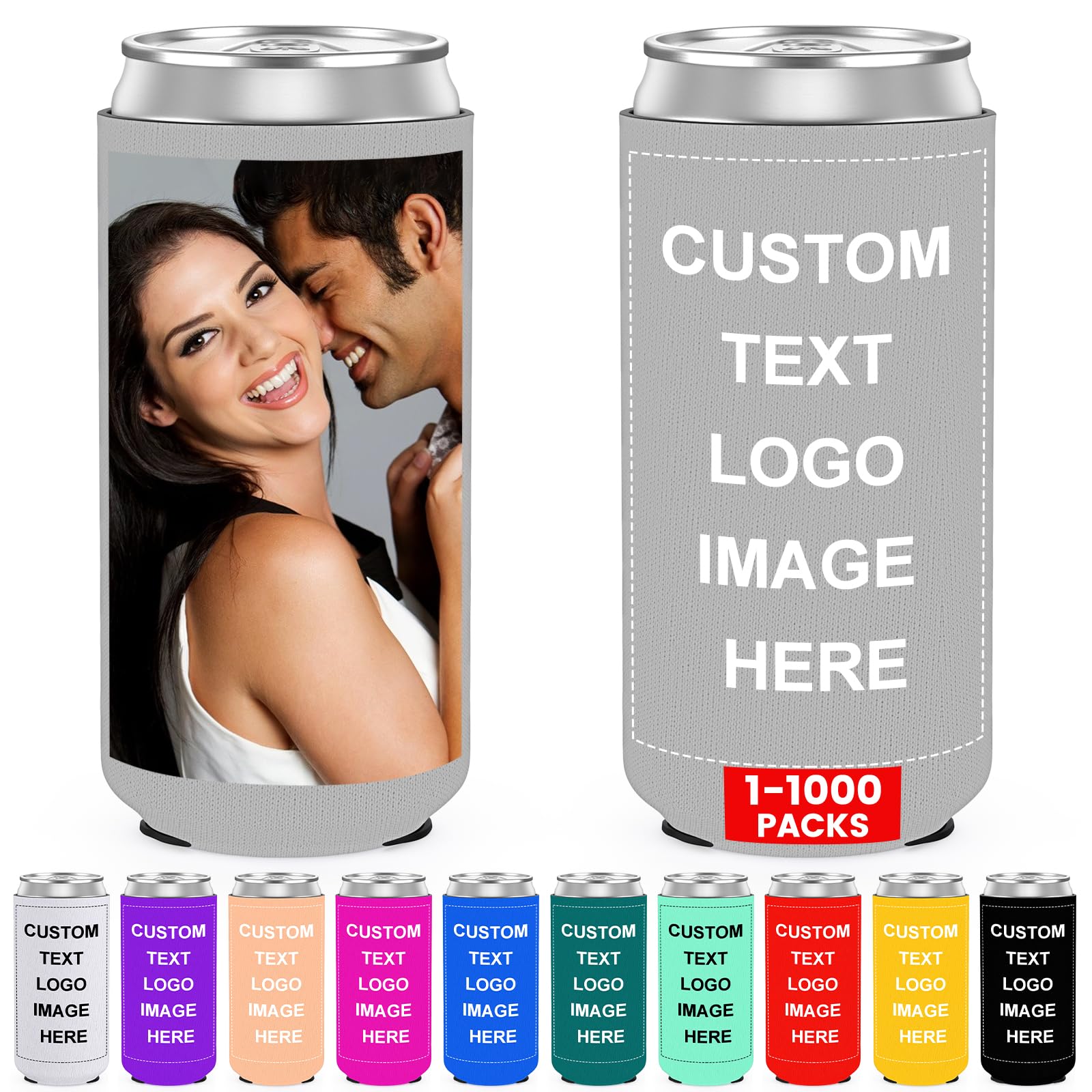 30 Pack Custom Slim Can Coolers Sleeves Bulk Personalized Insulated Neoprene Can Cooler Drink Holder with Logo Image Text for Wedding Birthday