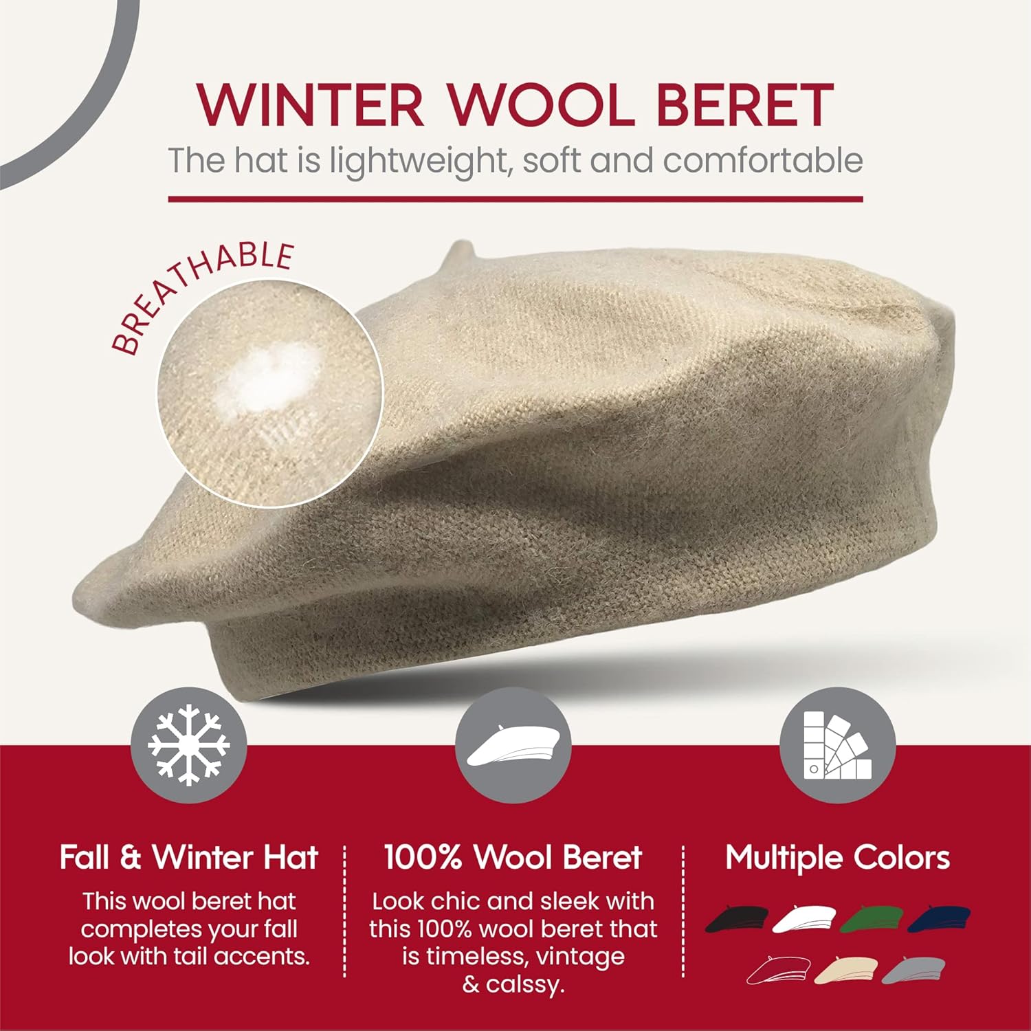 French Wool Beret Hat - Classic Stretchable - One Size Fits Most - Solid Color - Stylish Chic Parisian - Image 4