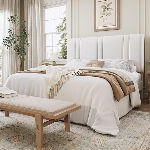 SHA CERLIN Base de cama de plataforma de tamaño matrimonial, cama tapizada de terciopelo con cabecera ajustable, diseño capitoné de canal vertical,