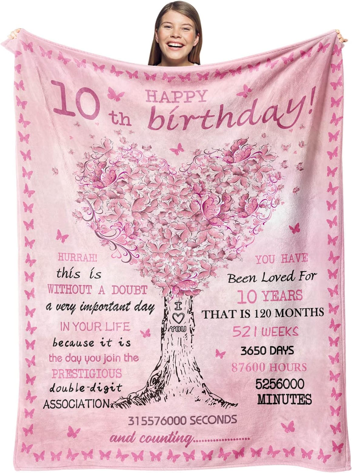 10 Year Old Girl Birthday Gifts, 10th Birthday Decorations for Girl, Best Double Digits Birthday Gifts for 10 Year Old Girls, Teen Girl Gifts Throw Blankets 50"X60"