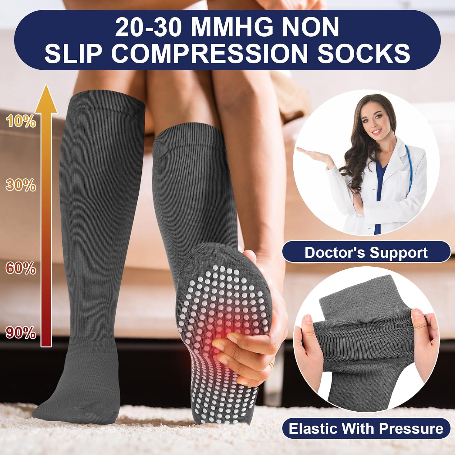 Xtinmee 6 Pairs Compression Socks for Women Men 20-30 Mmhg Non Slip Grips Hospital Compression Sock for Nurses Pregnancy