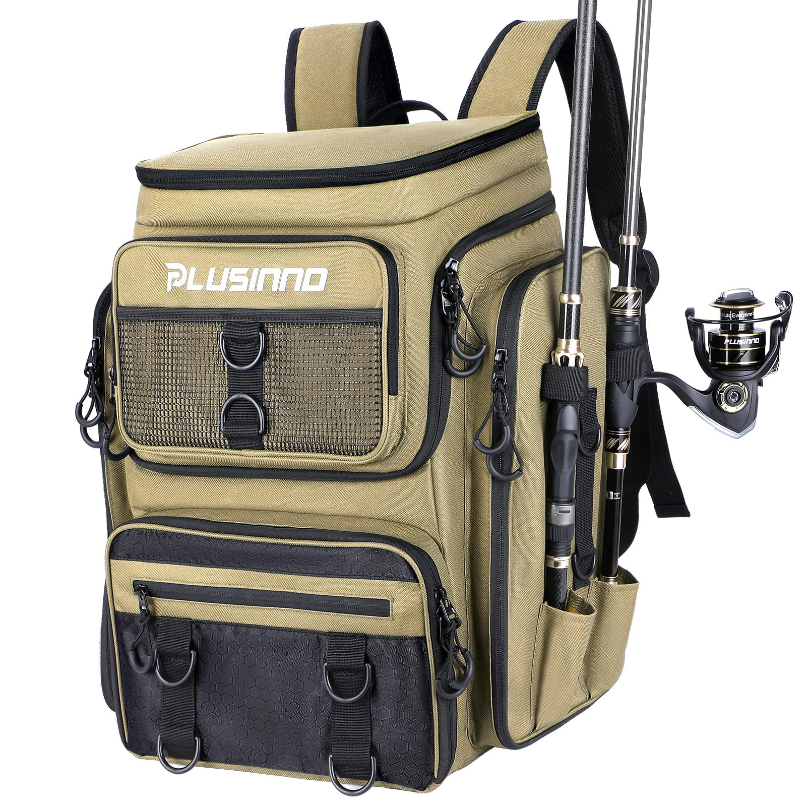PLUSINNO Unisex Fishing Backpack With Tackle Boxes Angelrucksack mit Angelboxen