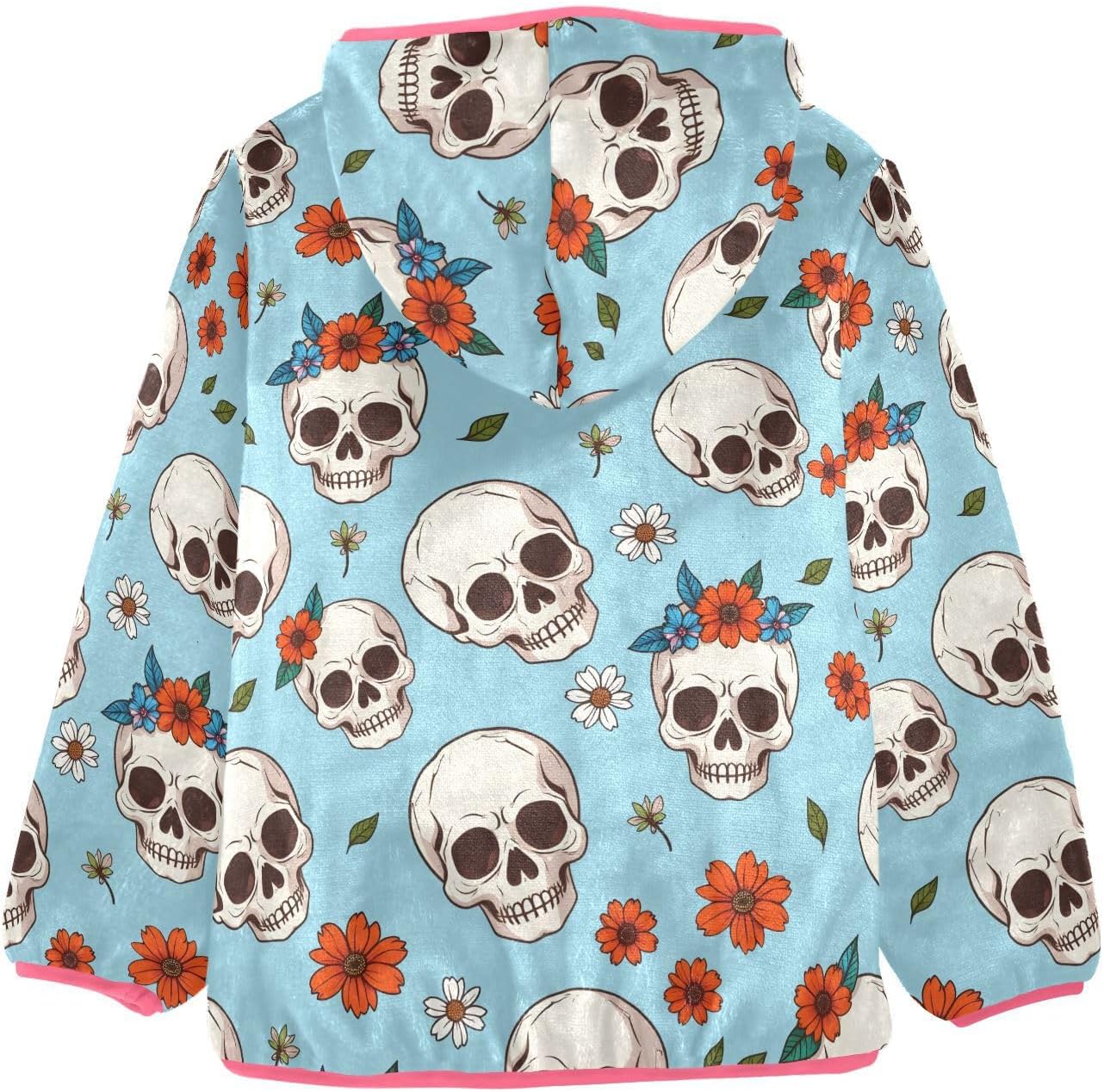 Girls Hoodie Outfit Skull Red Flower Pattern Zipper Sweatshirt Coat Fleece Jacket for Kids 3-10T