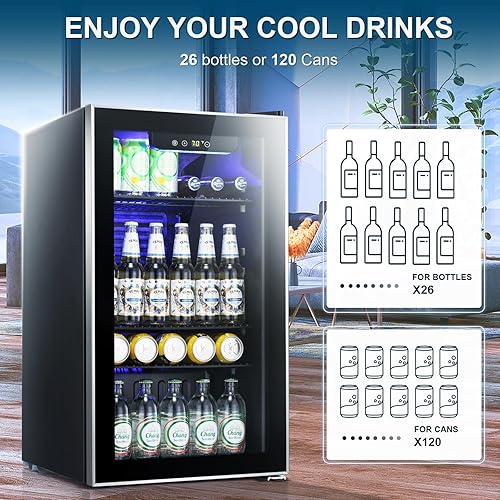 Miniatura 4 de Antarctic Star - Refrigerador de bebidas con capacidad para 120 latas, mini refrigerador con puerta de vidrio para refrescos, cervezas o vinos