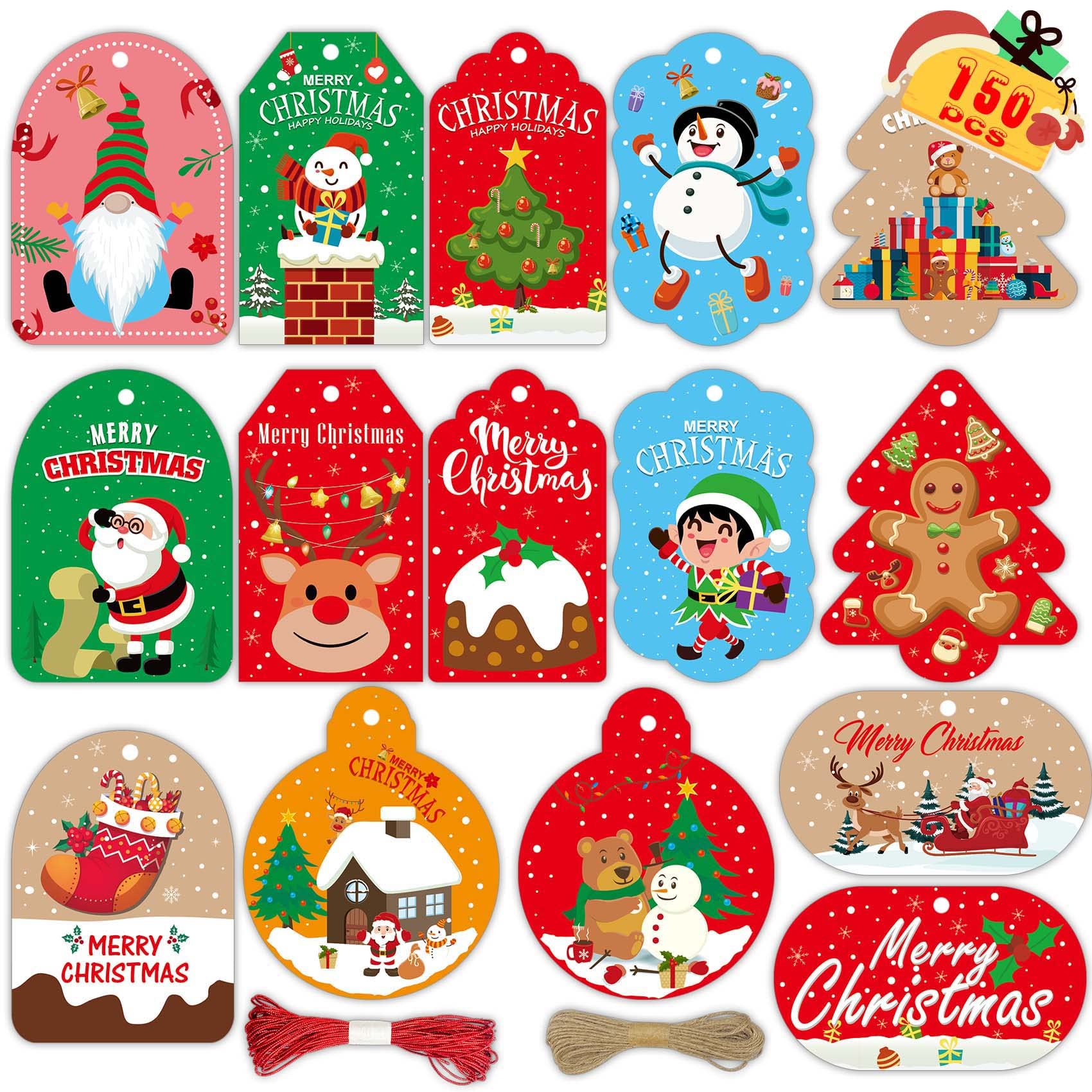 Christmas Gift Tags with String Christmas Tags for Gifts 150PCS Christmas Gift Tags with String Attached Xmas Tags for Gifts Christmas Tags for Gift Wrapping Perfect for Christmas Gift Wrapping